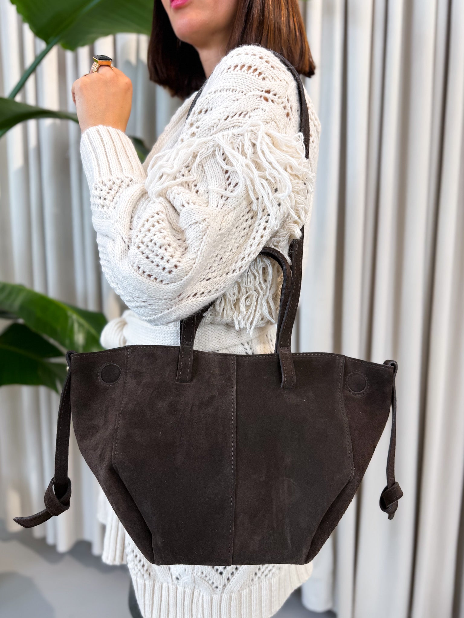 Cardigan frange panna