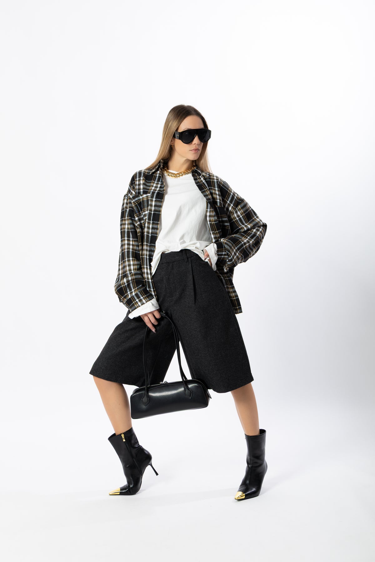 Camicia tartan nero e senape