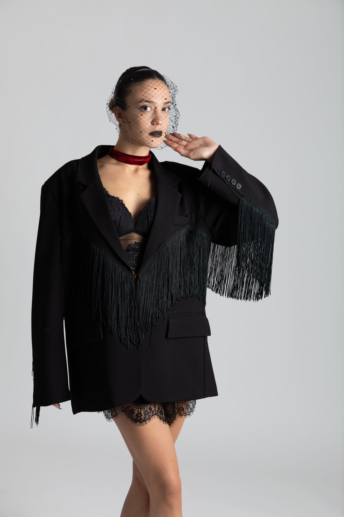 Blazer frange nero