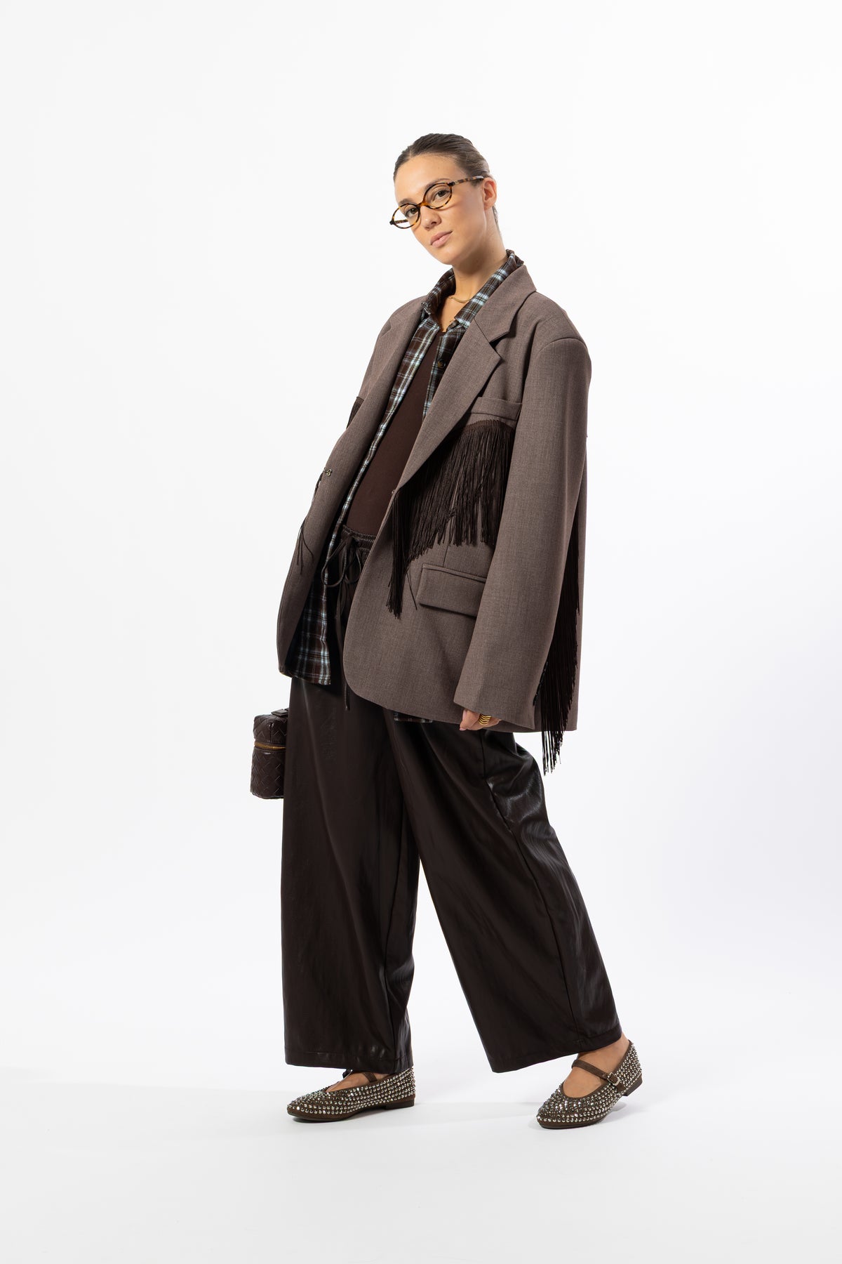 Pantalone simil pelle cioccolato