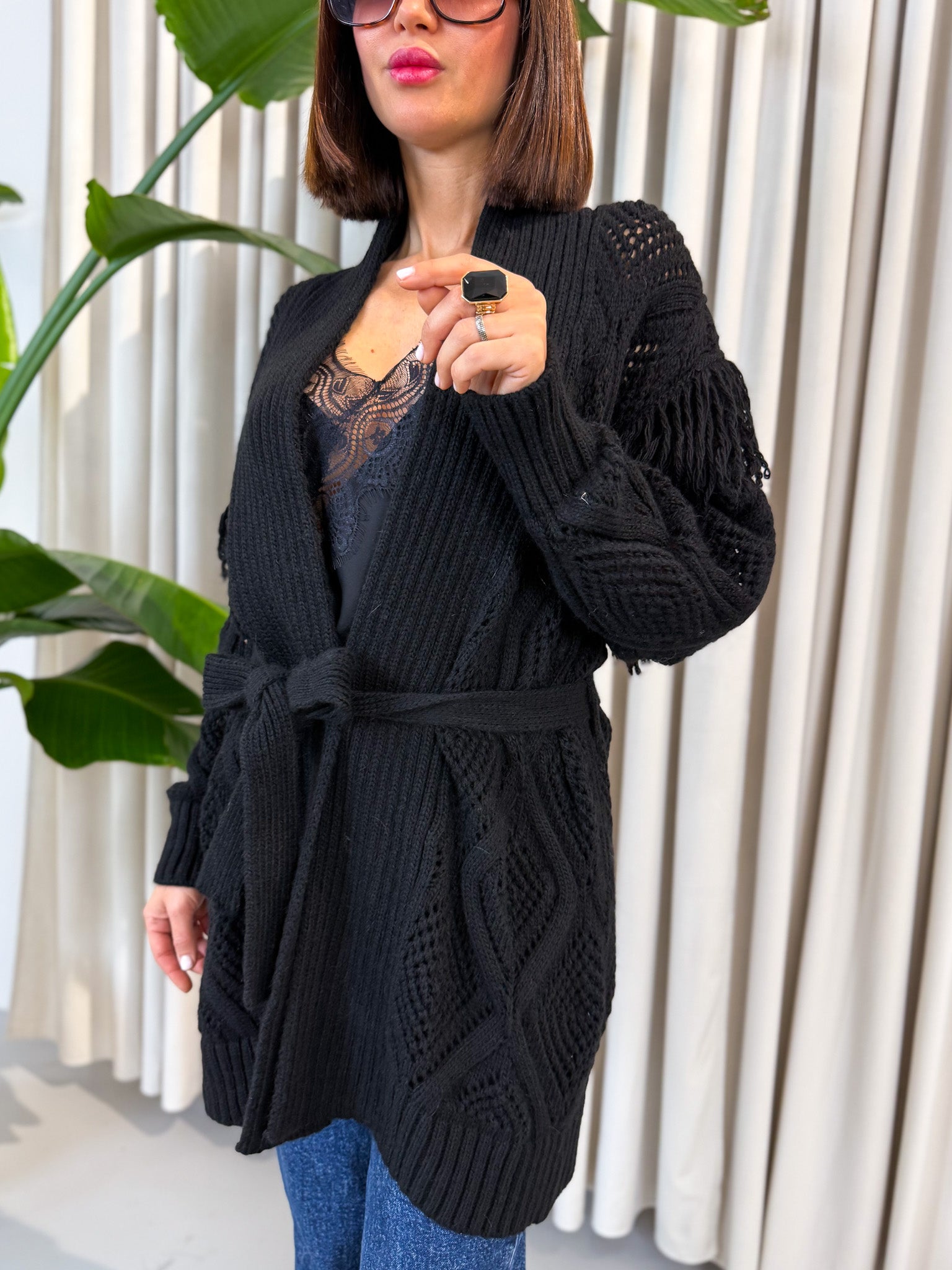 Cardigan frange nero