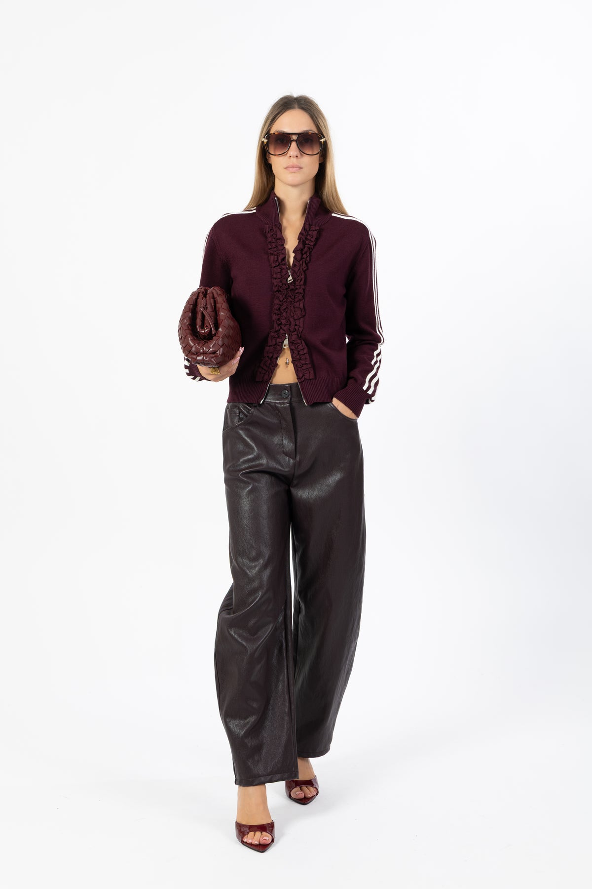 Pantalone balloon bordeaux simil pelle
