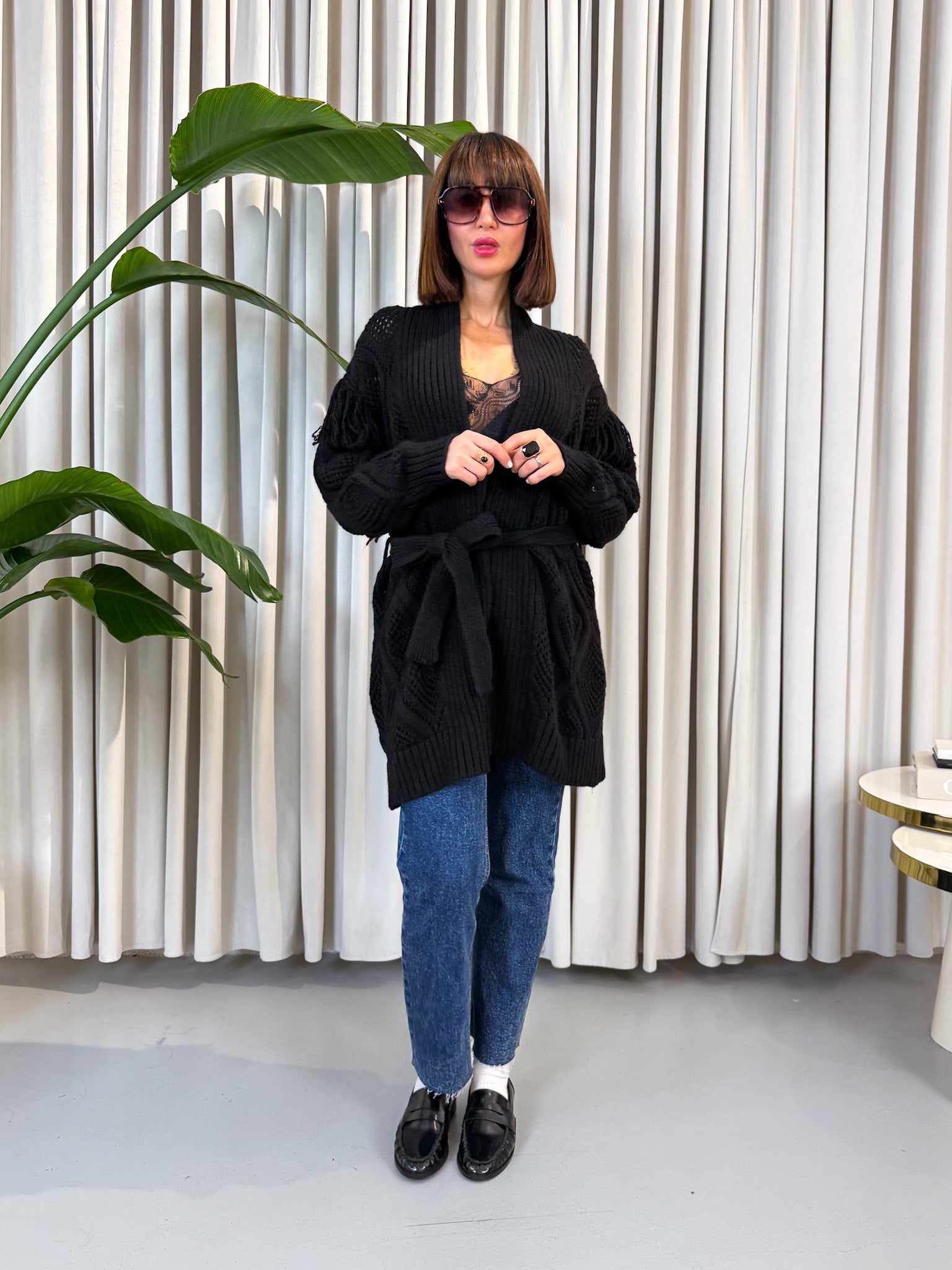 Cardigan frange nero
