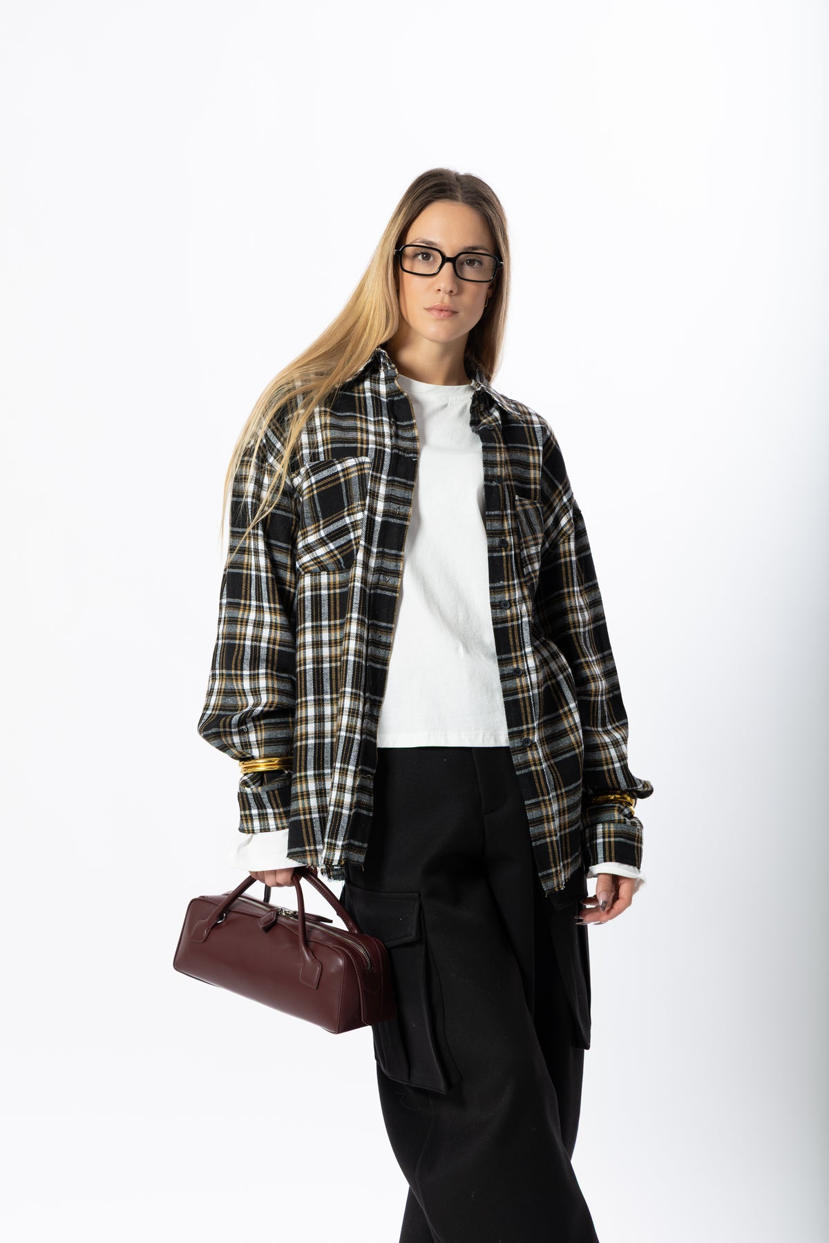 Camicia tartan nero e senape