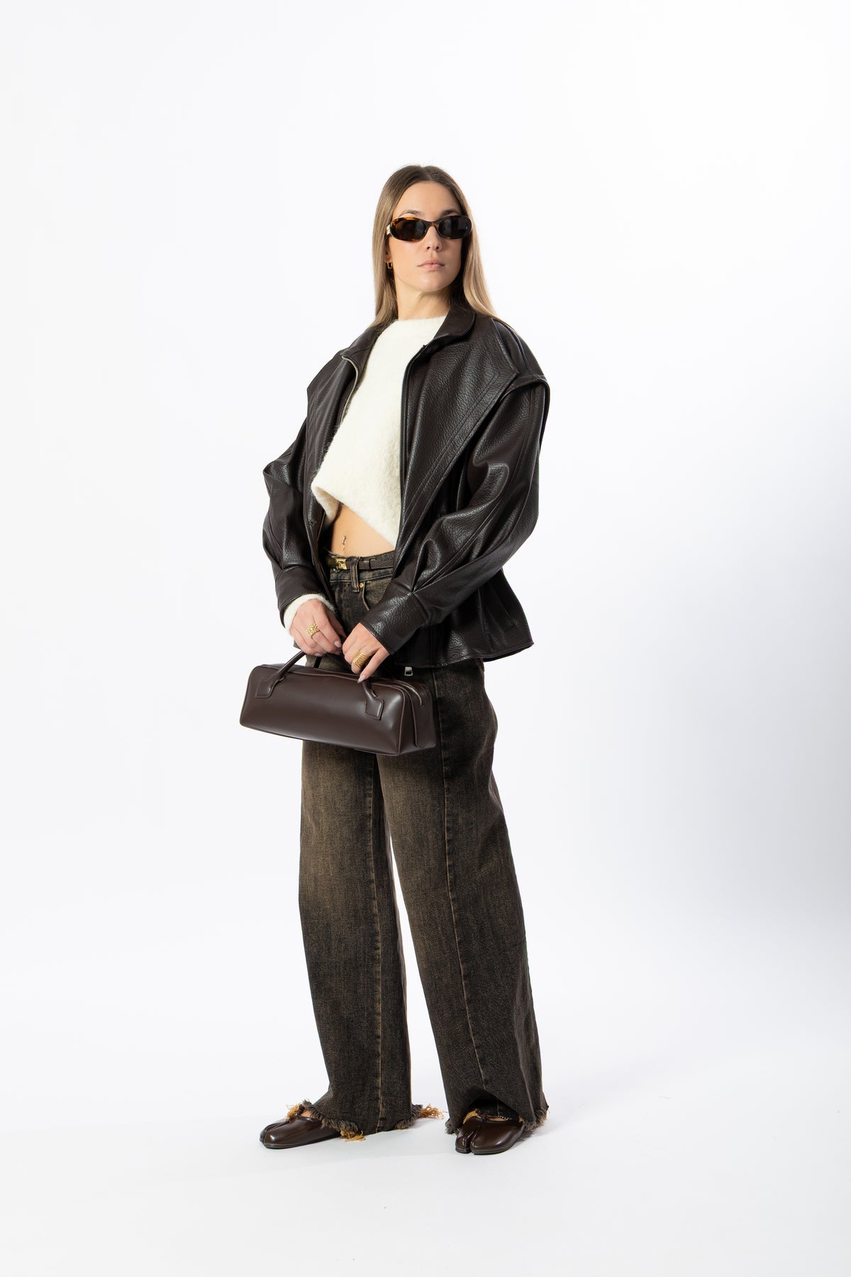 Jeans wide leg marrone