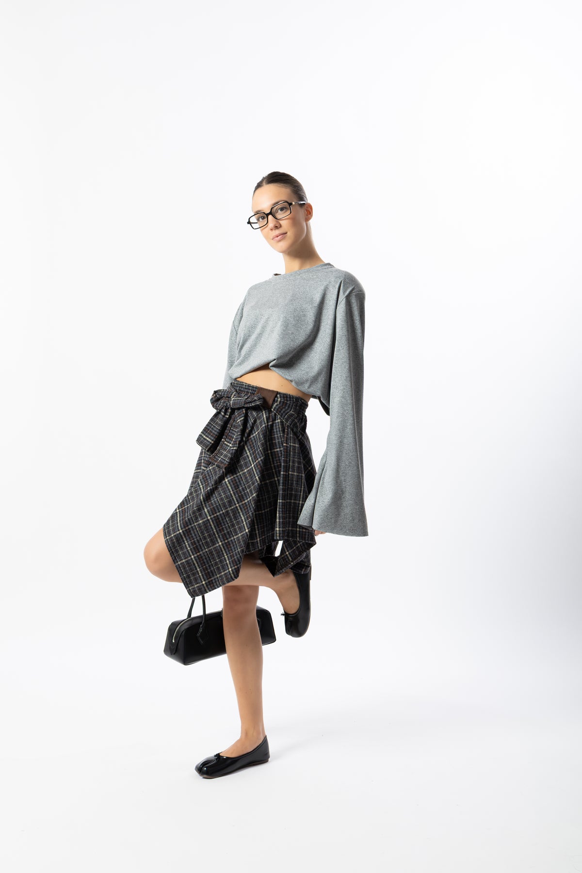 Gonna corta tartan grigio