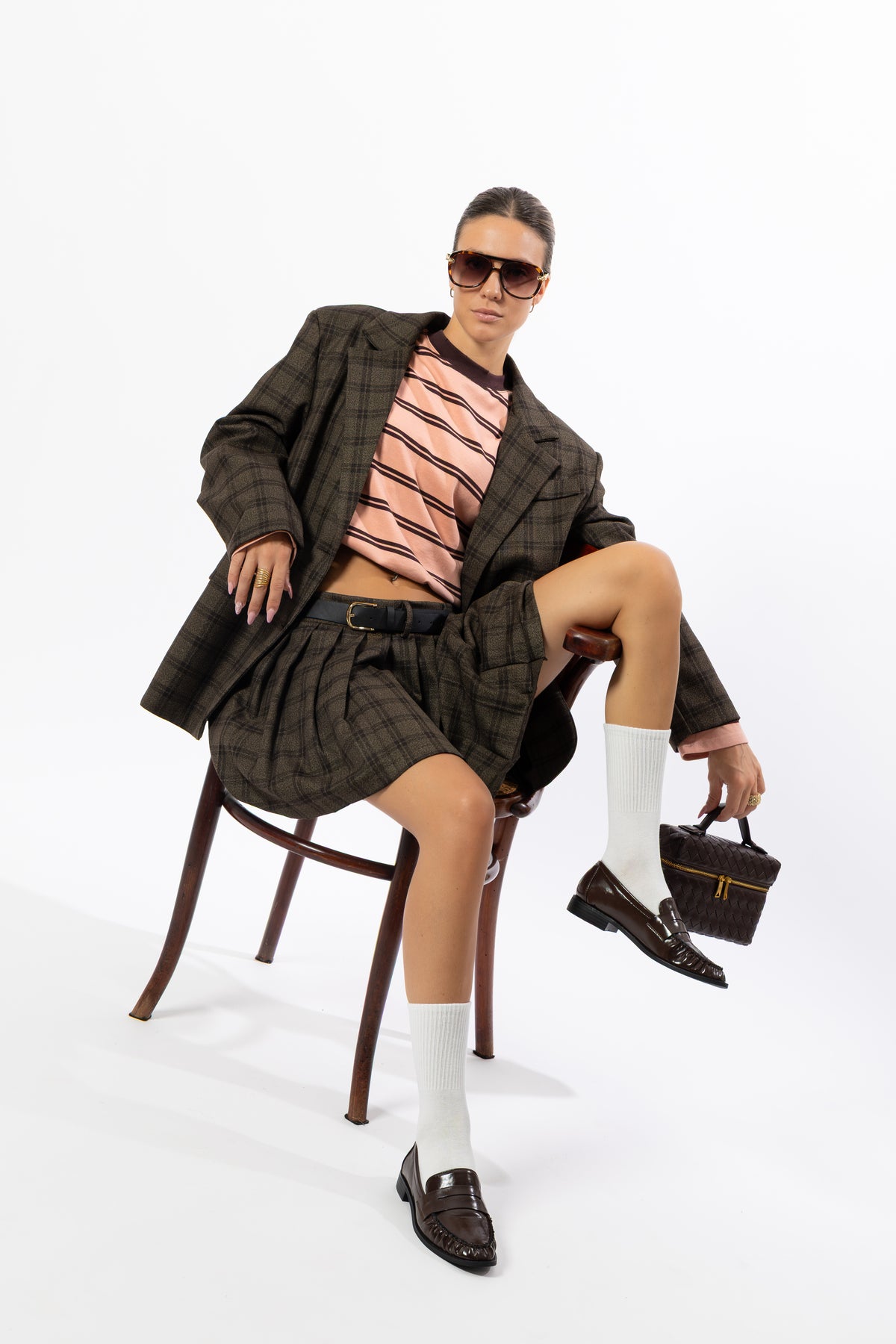 Blazer over tartan marrone