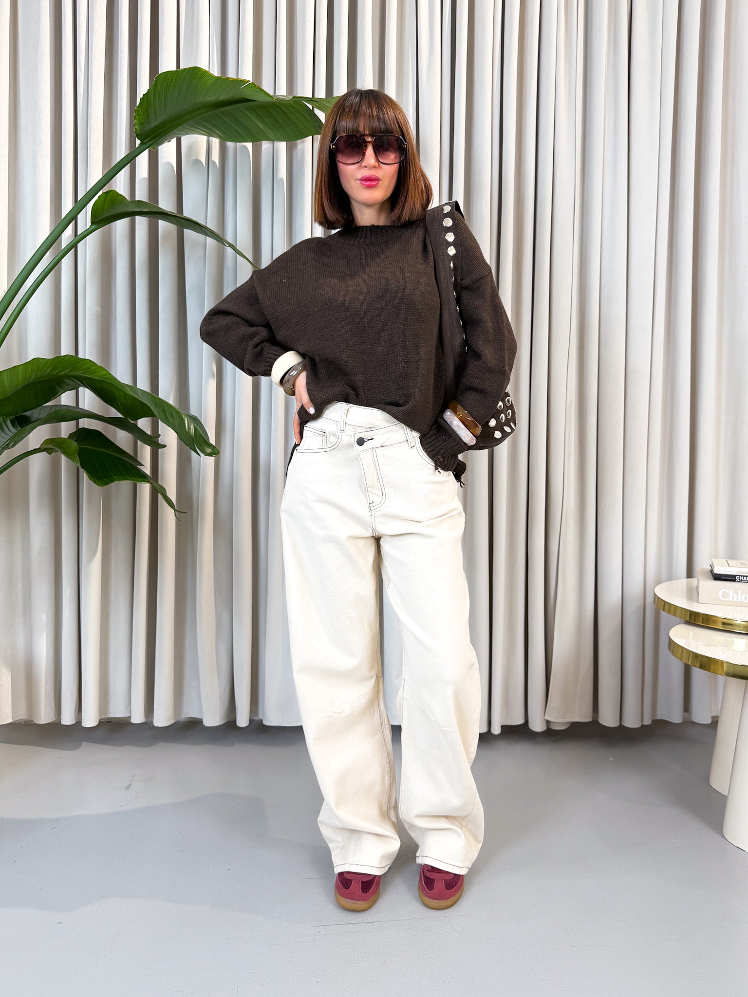 Jeans panna criss cross