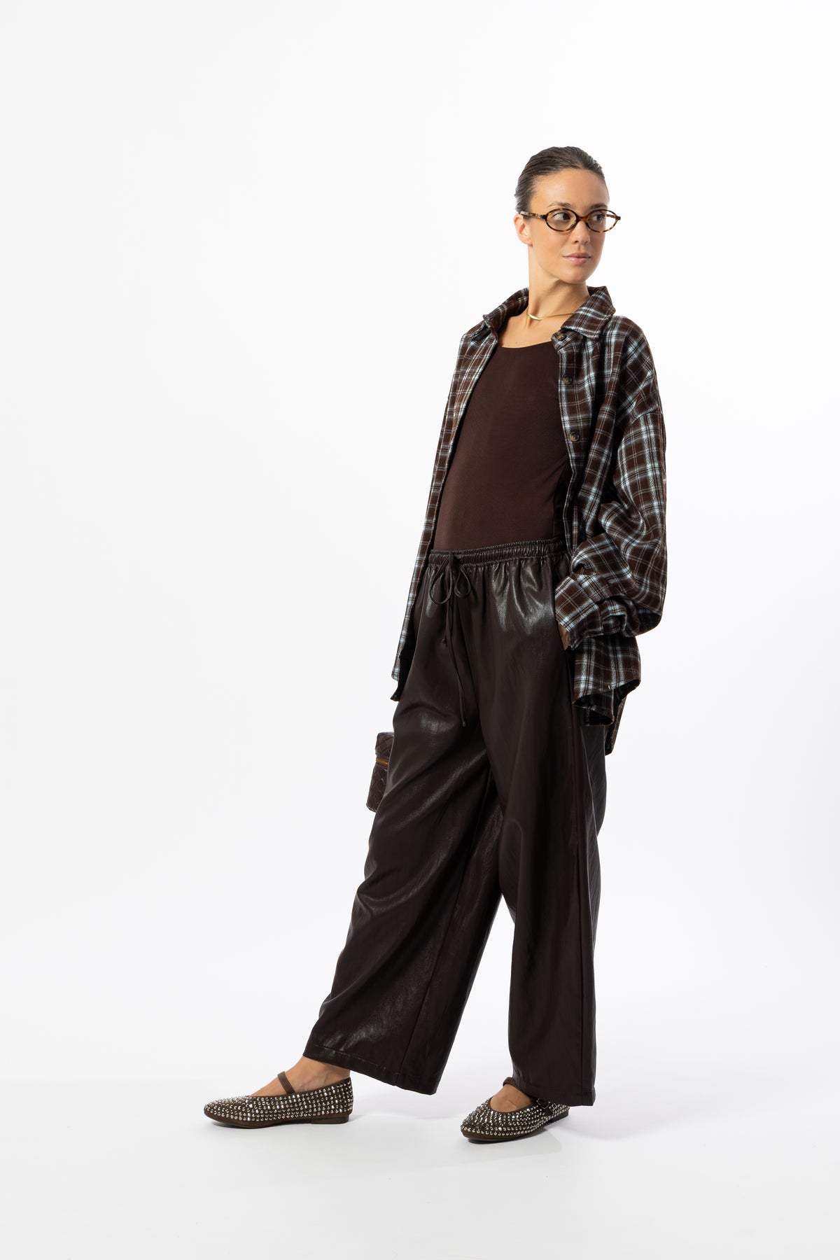 Pantalone simil pelle cioccolato