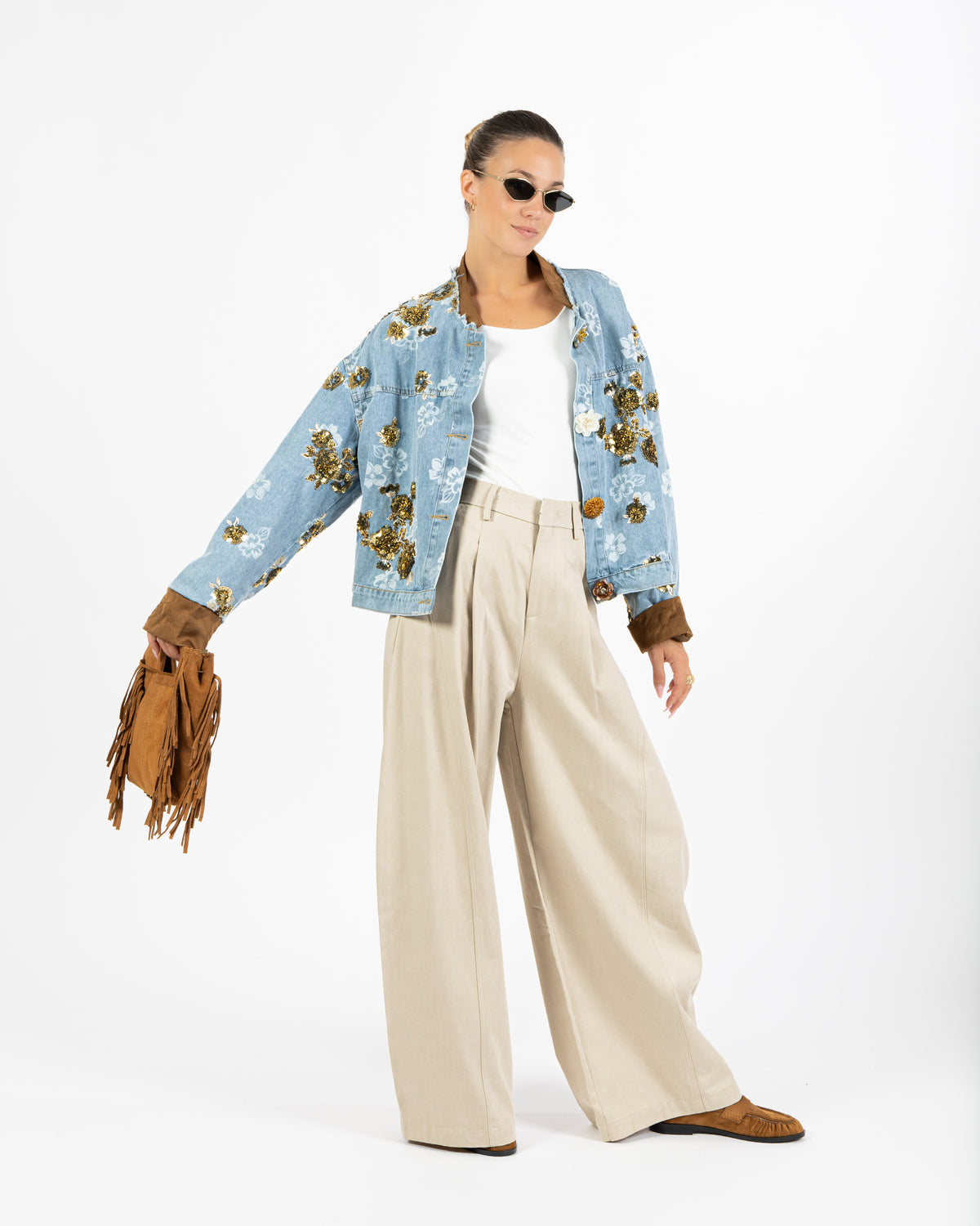 Giacca denim Laila con strass