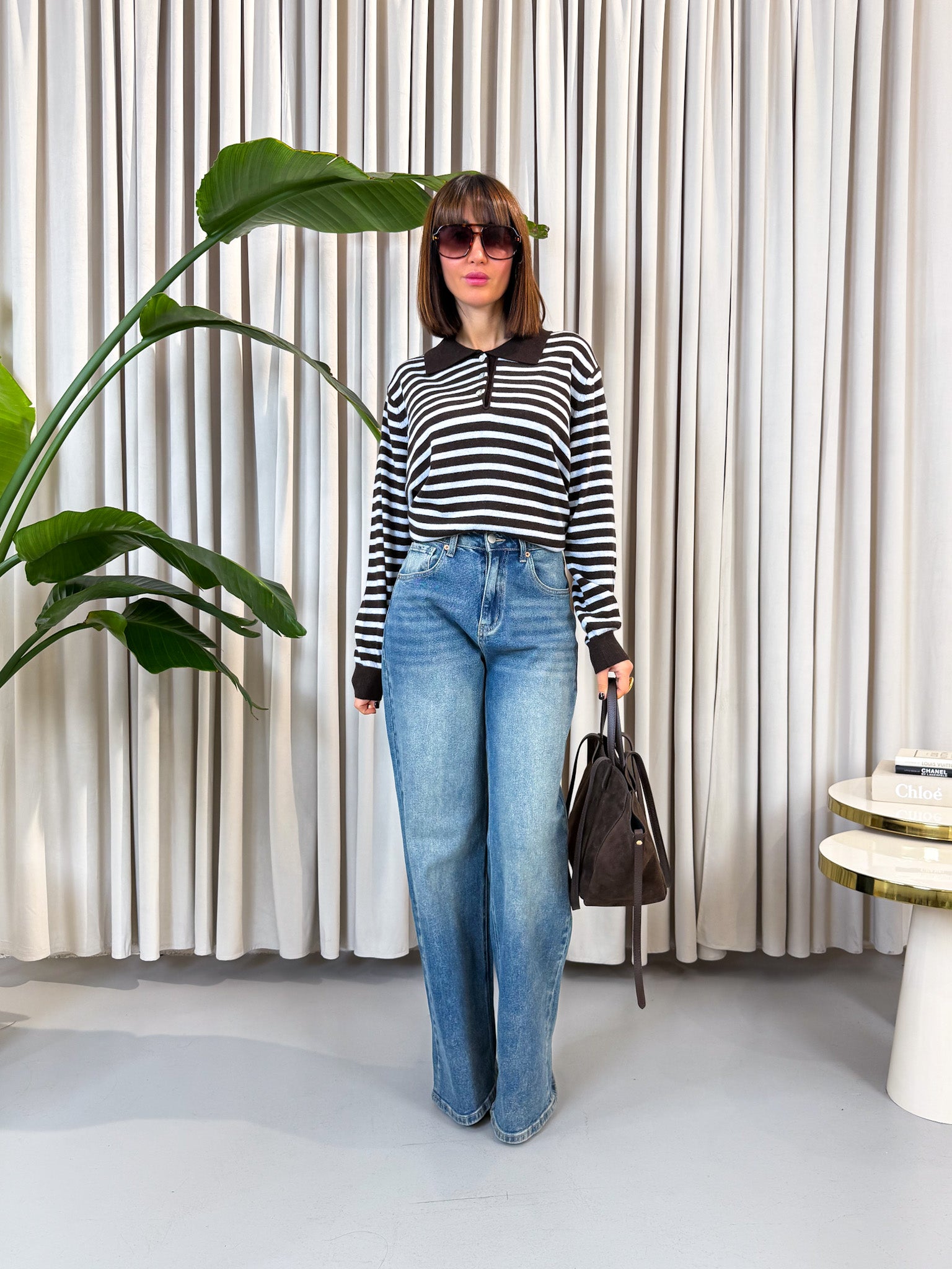 Pullover polo lana e cashmere azzurro