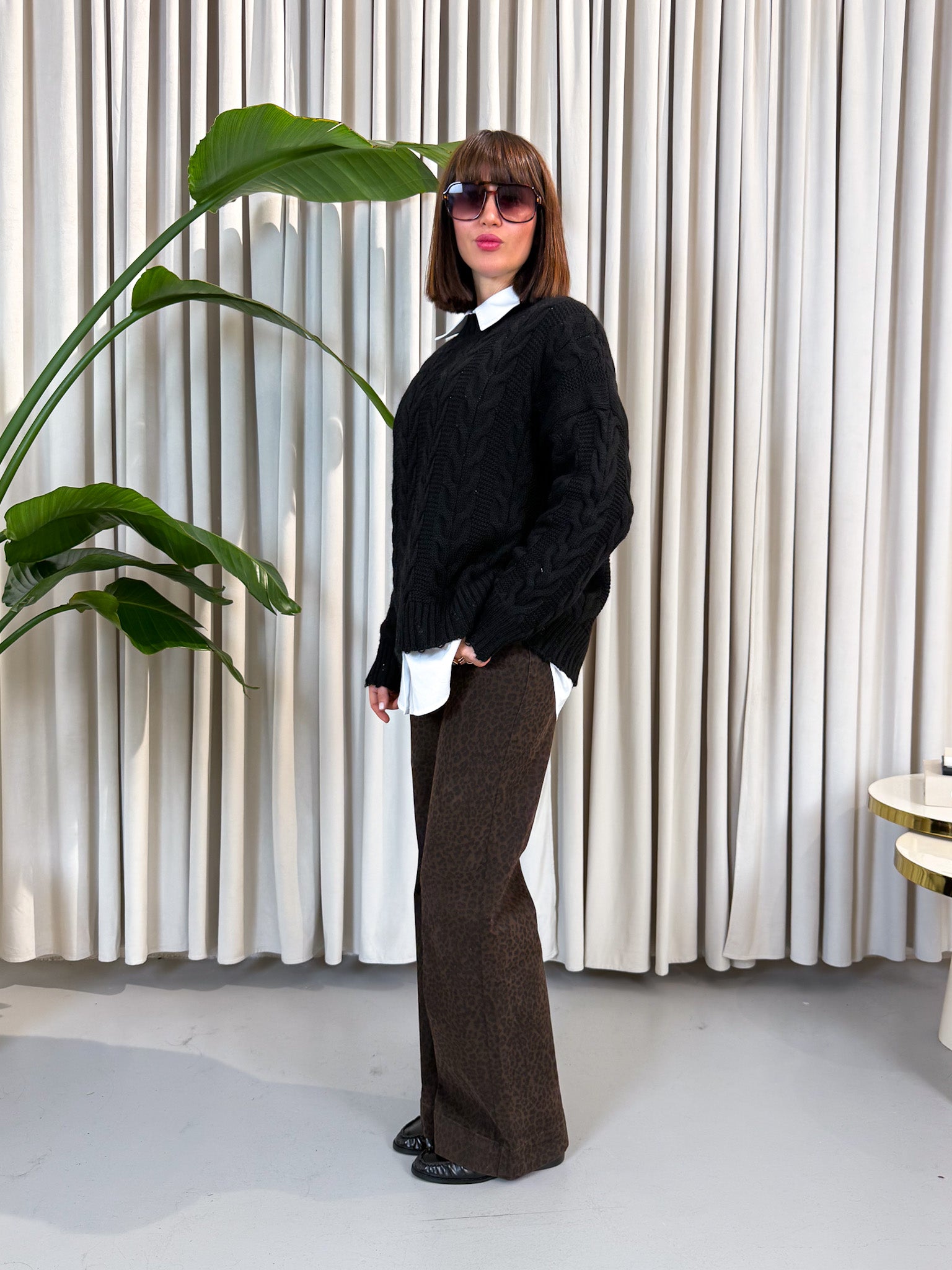 Pullover over trecce nero