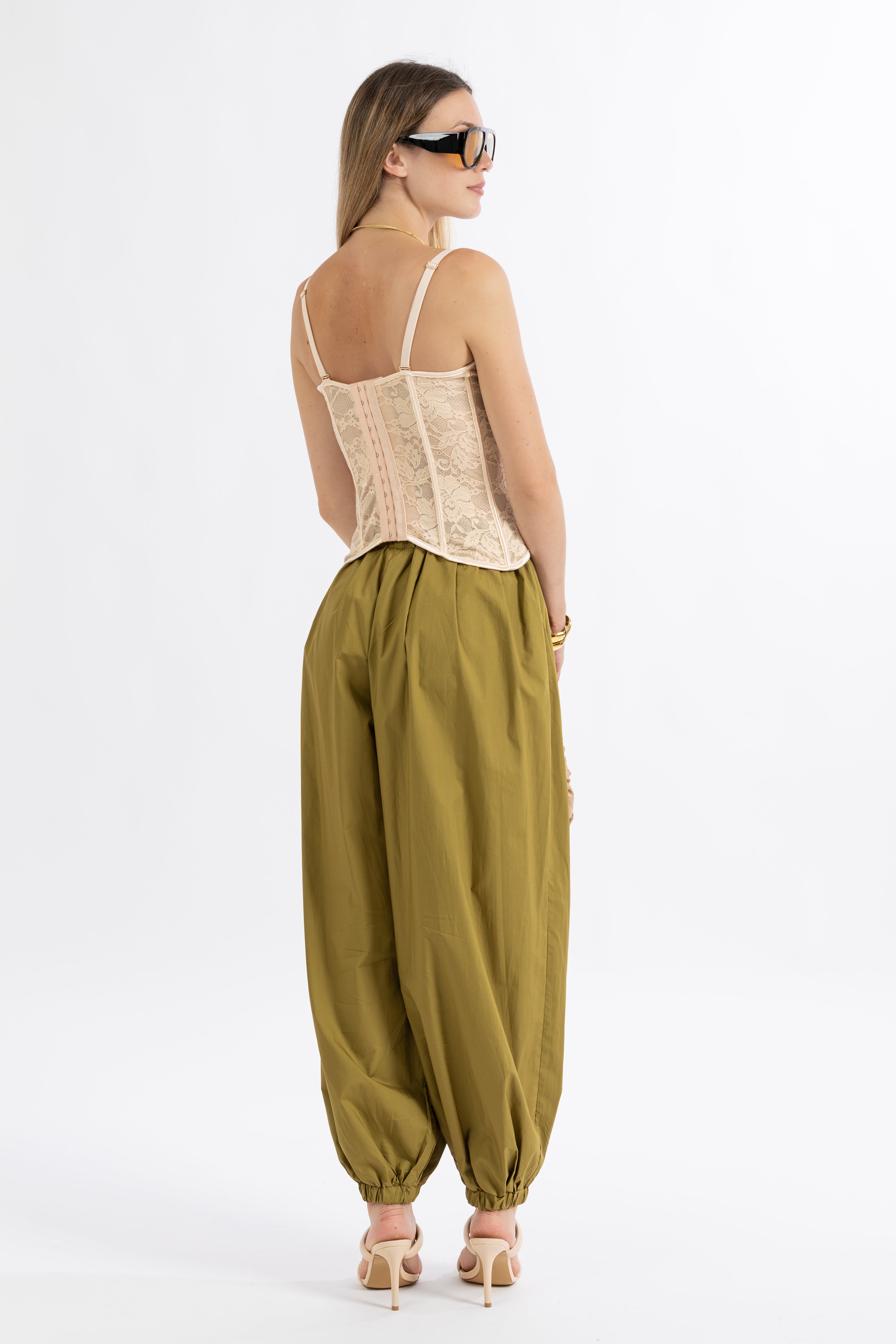 Pantalone oliva popeline balloon
