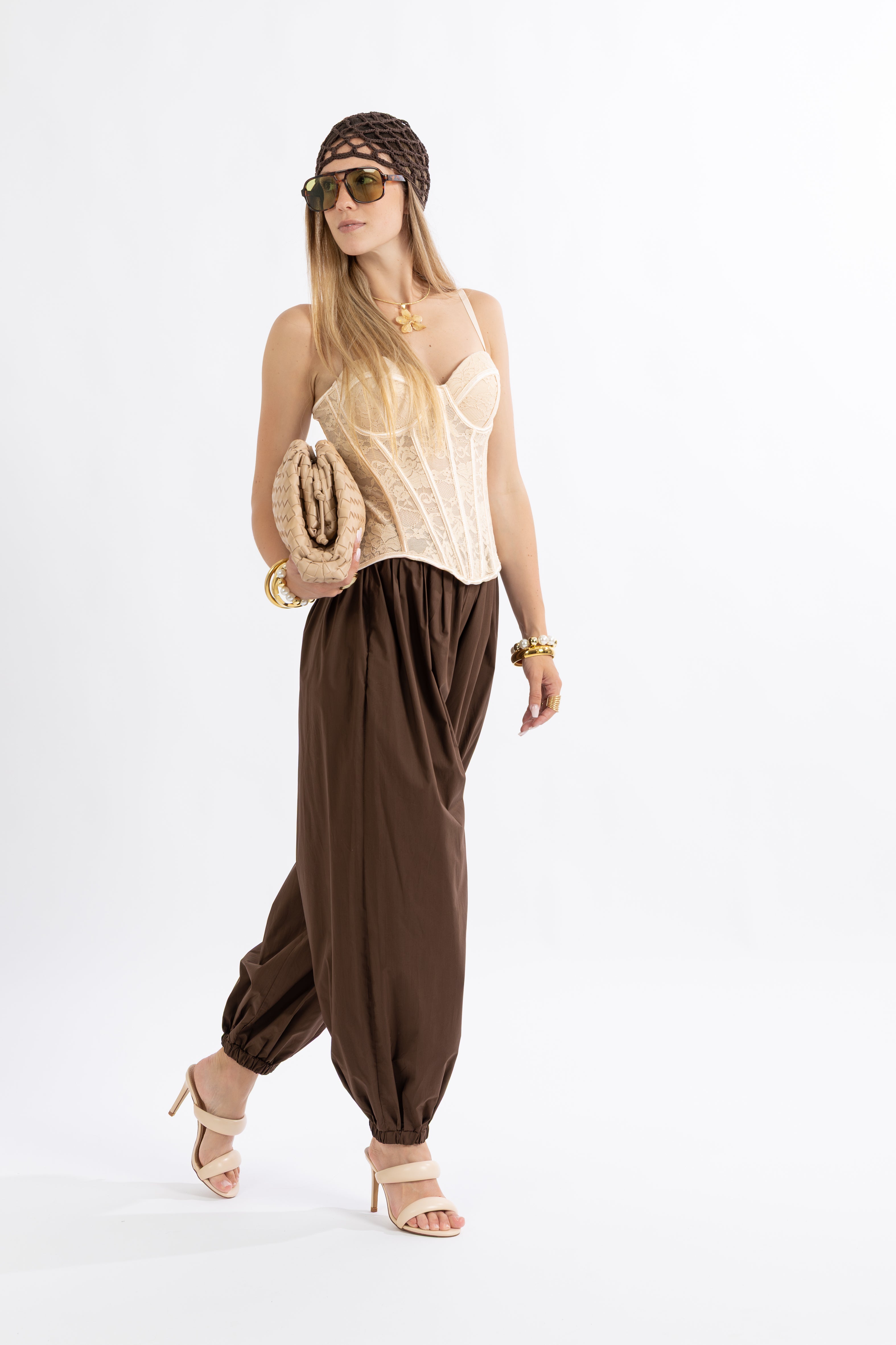 Pantalone marrone popeline balloon