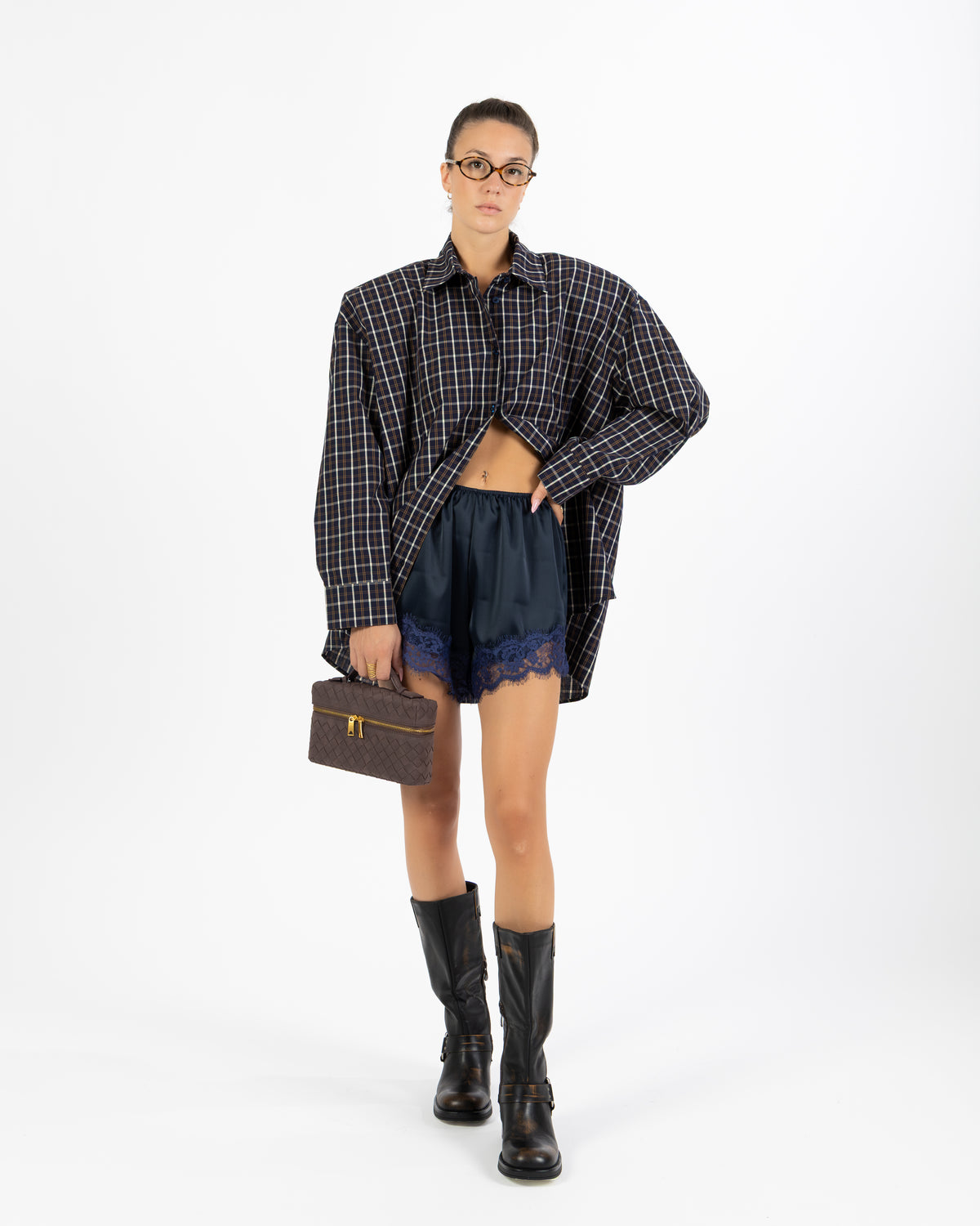 Short raso e pizzo blu