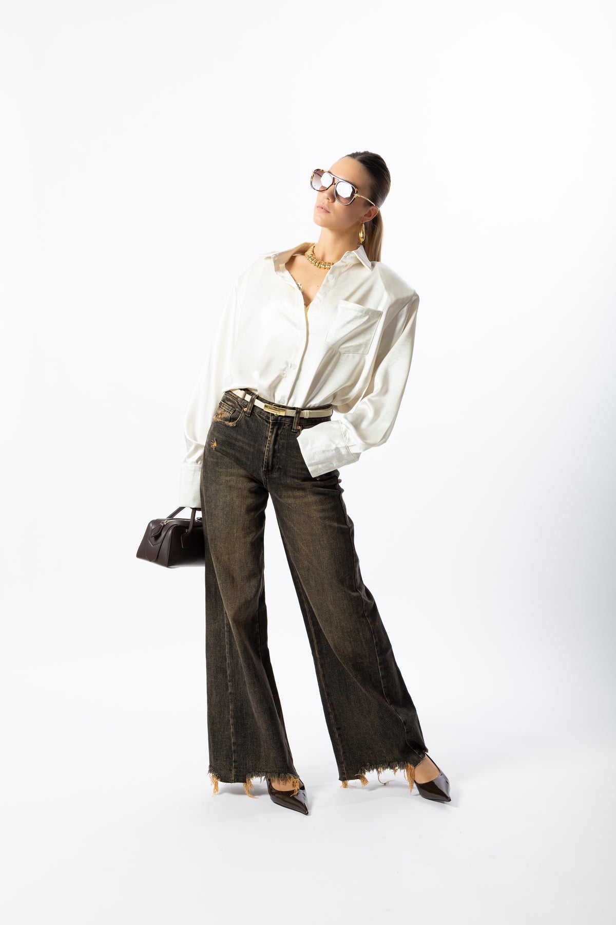 Camicia over raso champagne
