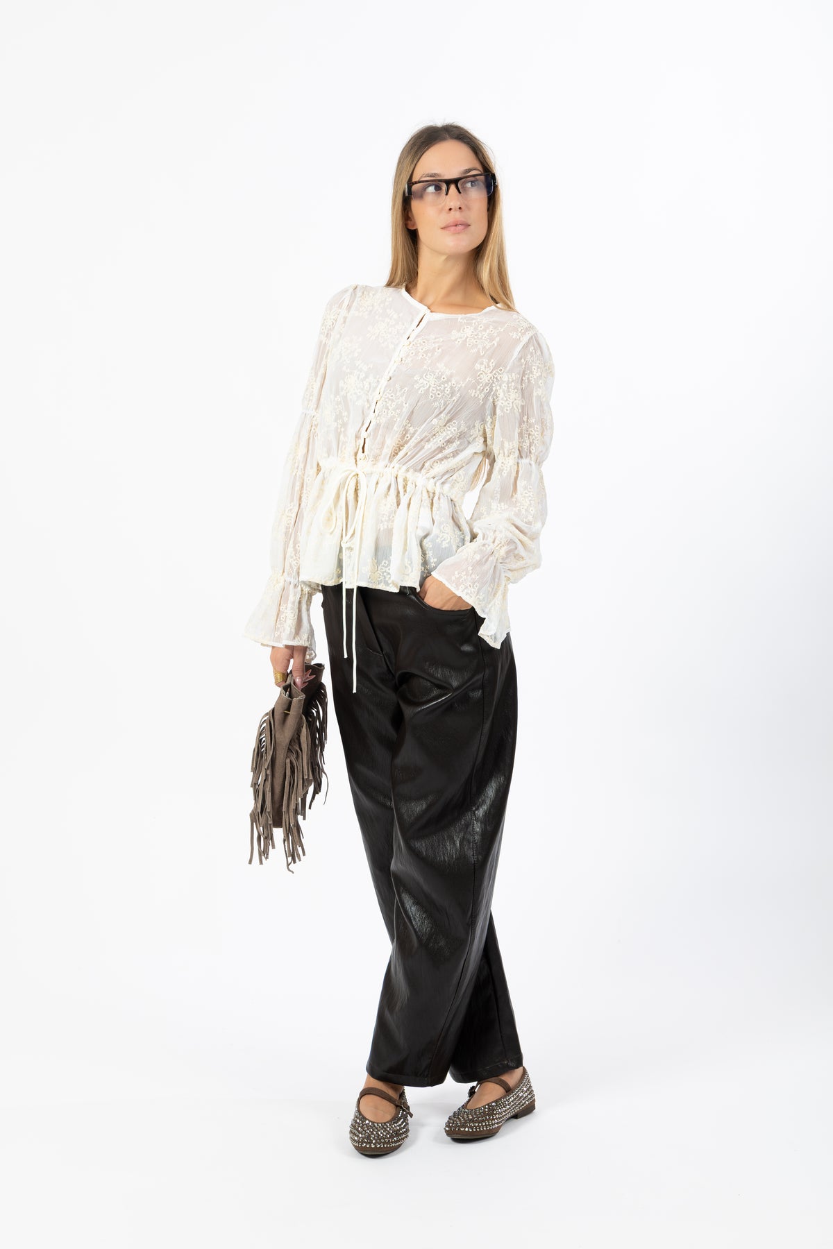 Pantalone balloon marrone simil pelle