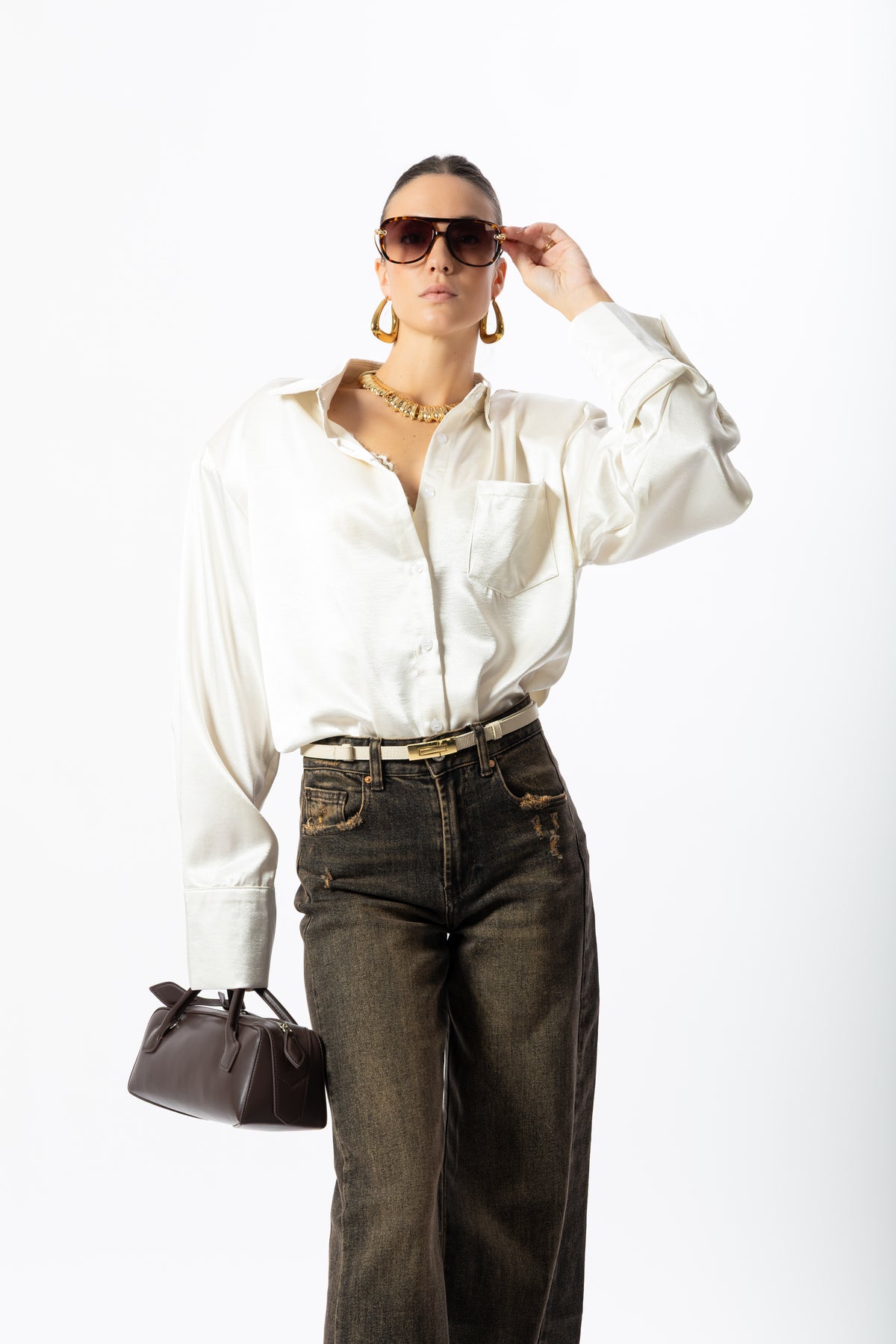 Camicia over raso champagne