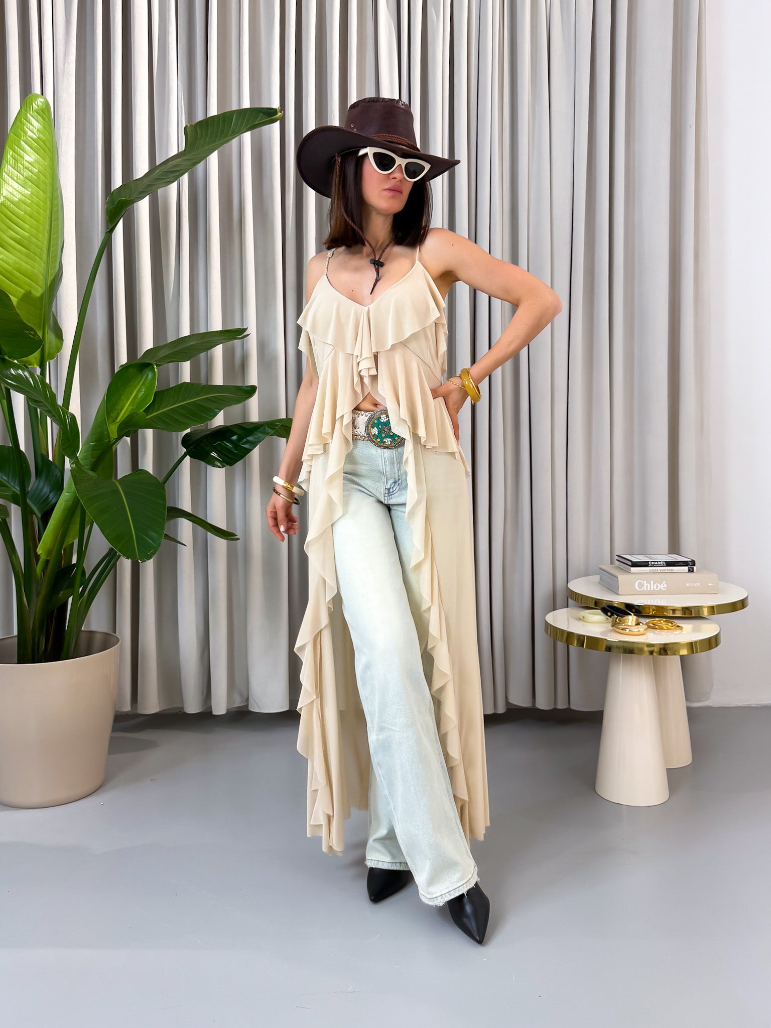 Jeans wide leg slavato chiaro