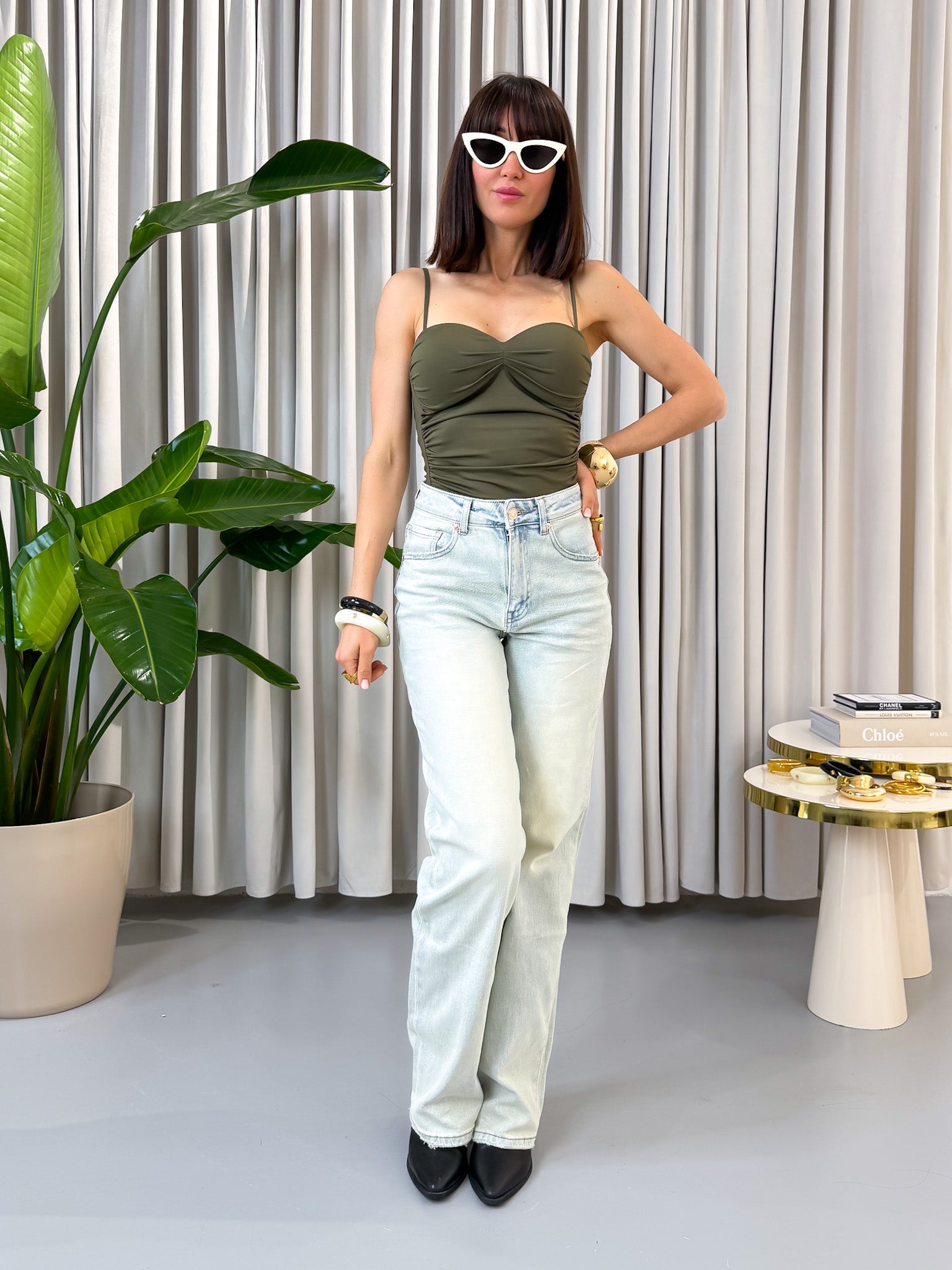 Jeans wide leg slavato chiaro