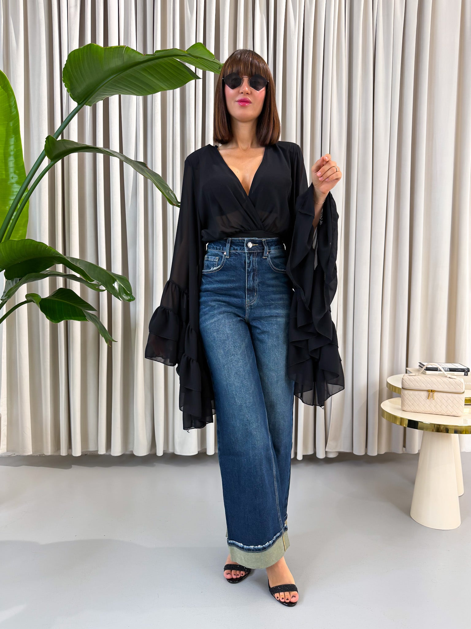 Blusa rouches nera