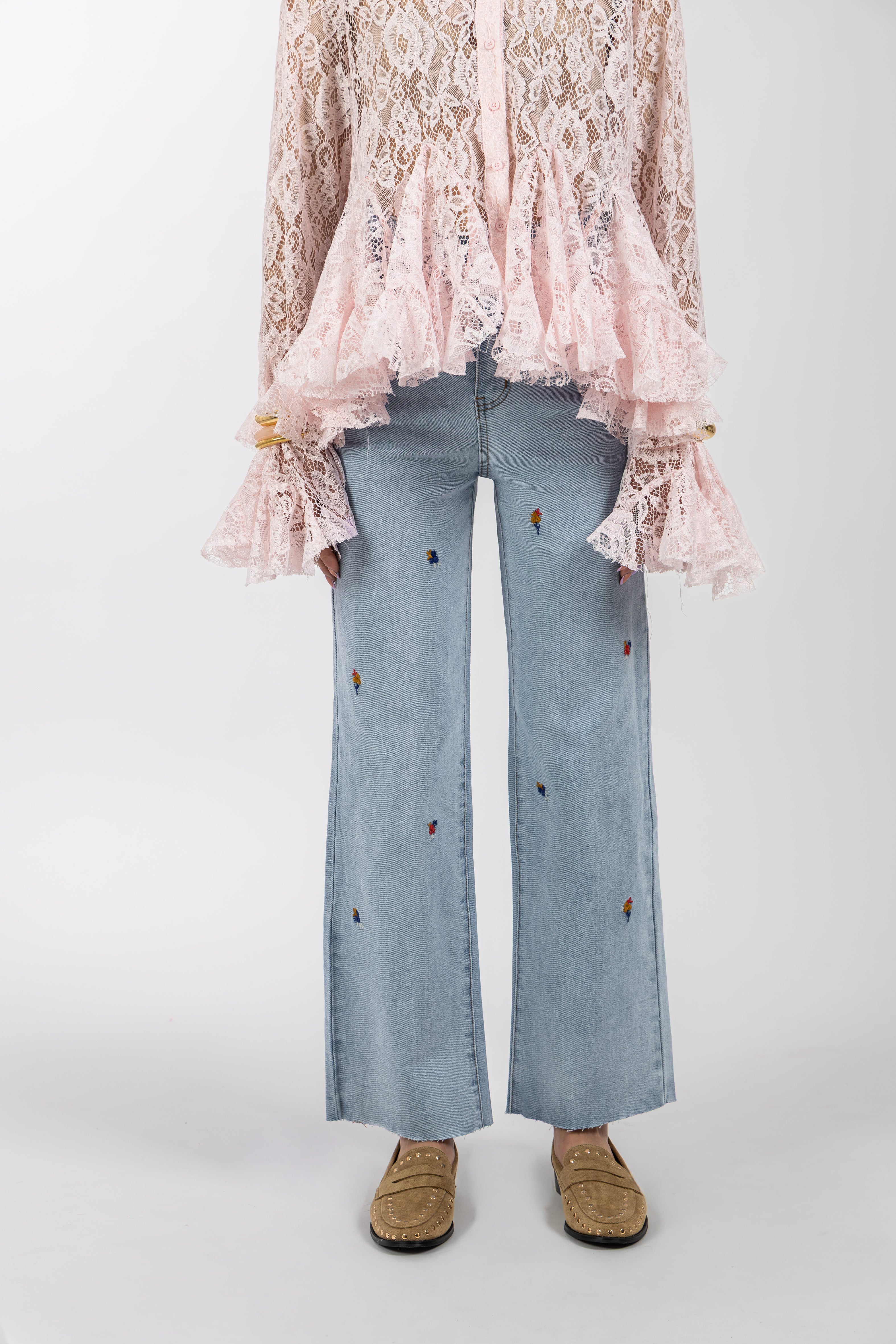 Jeans regular ricami