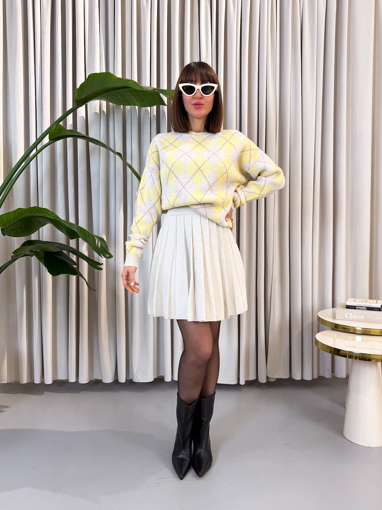 Pullover quadri giallo