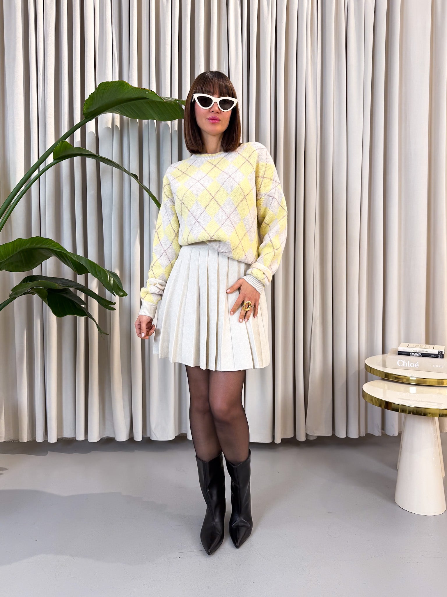 Pullover quadri giallo