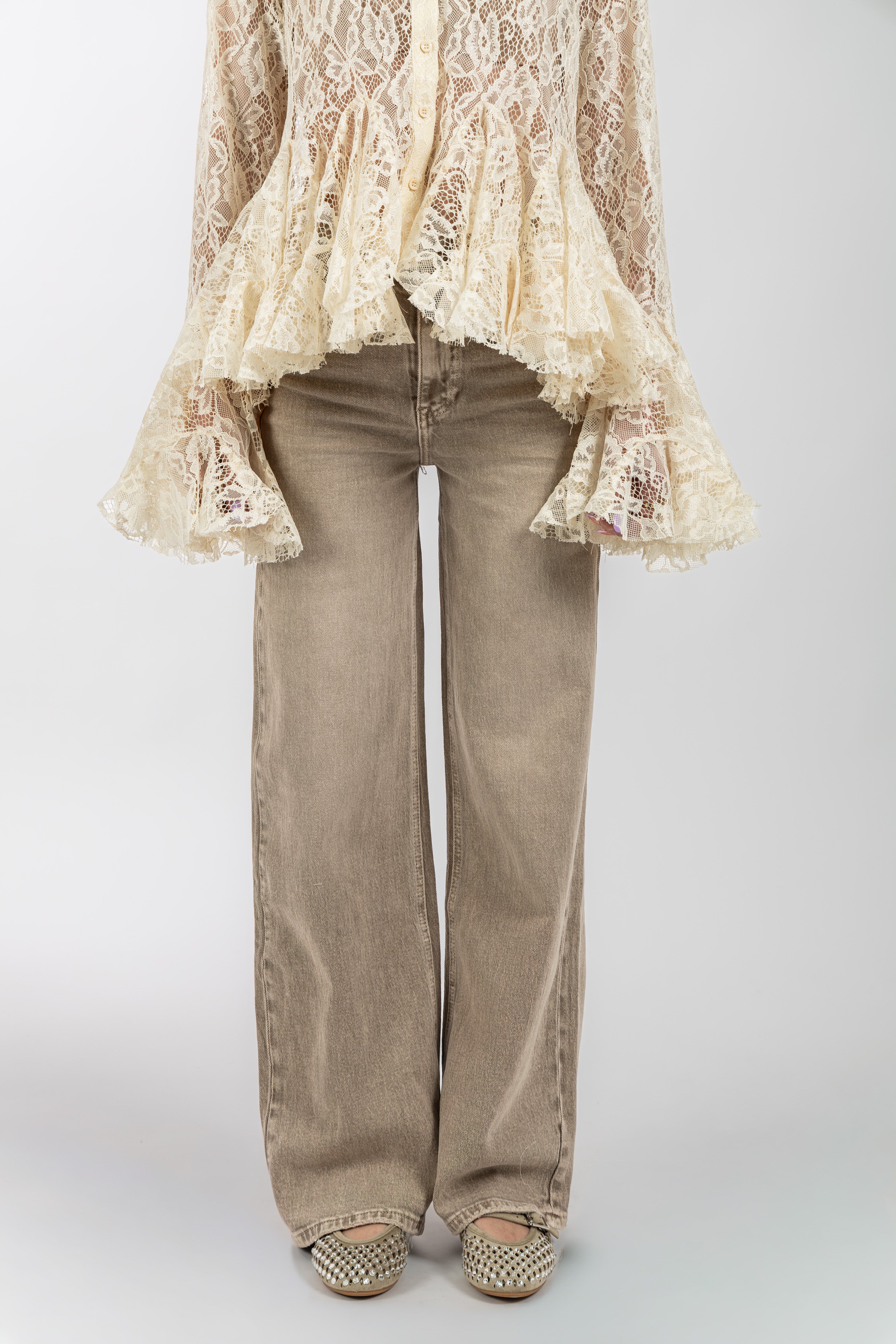 Jeans wide leg sabbia