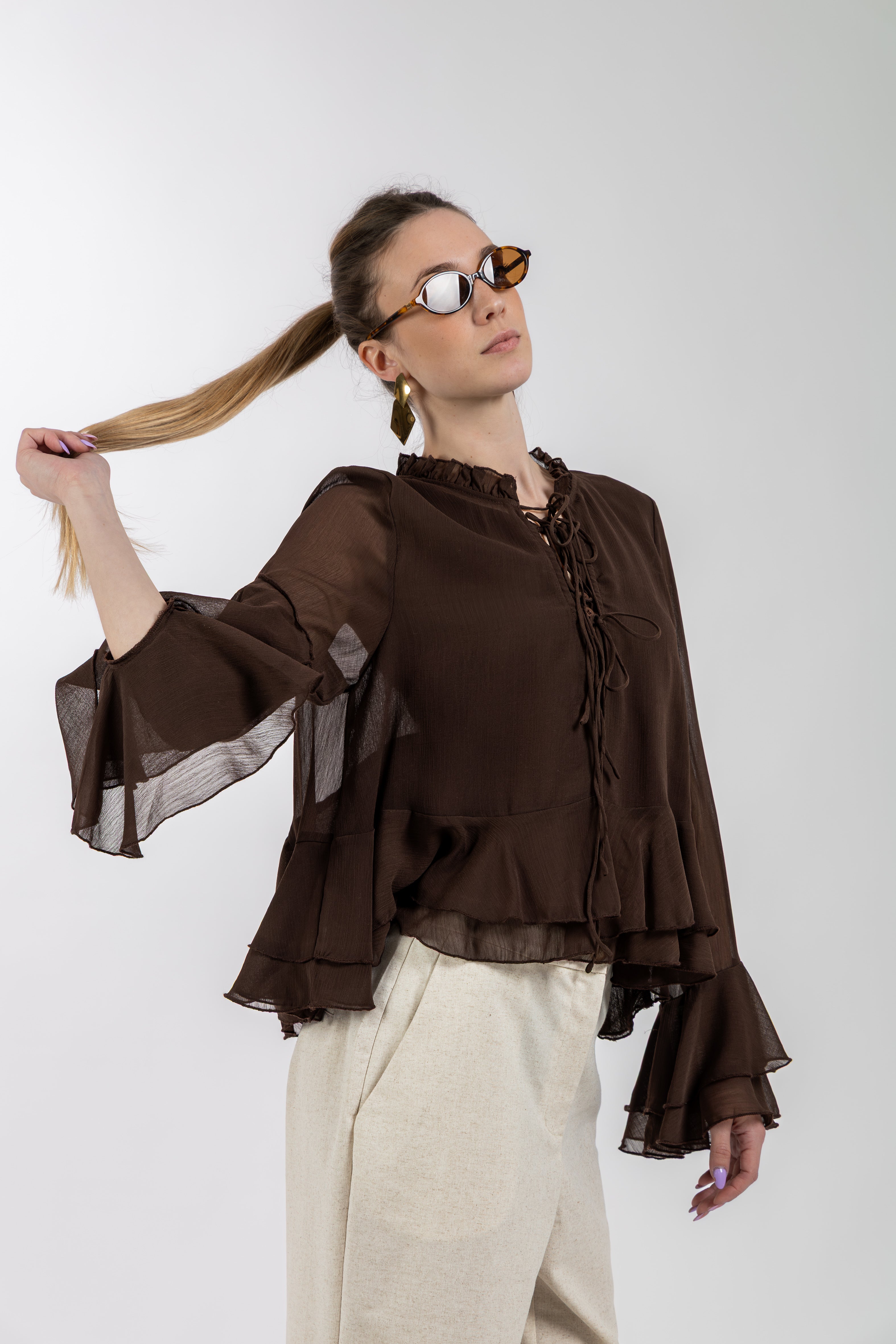Blusa balze marrone