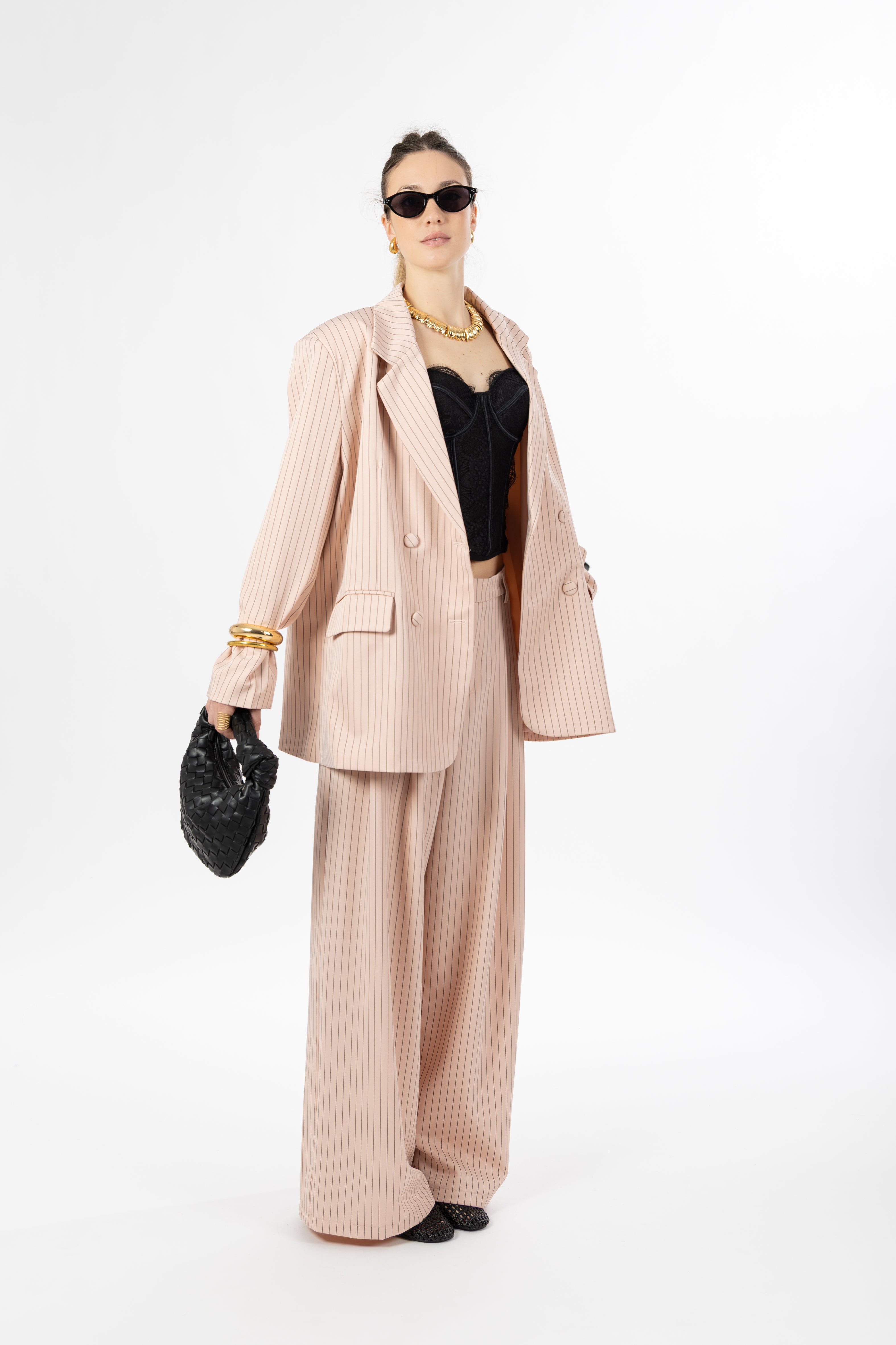 Pantalone gessato rosa
