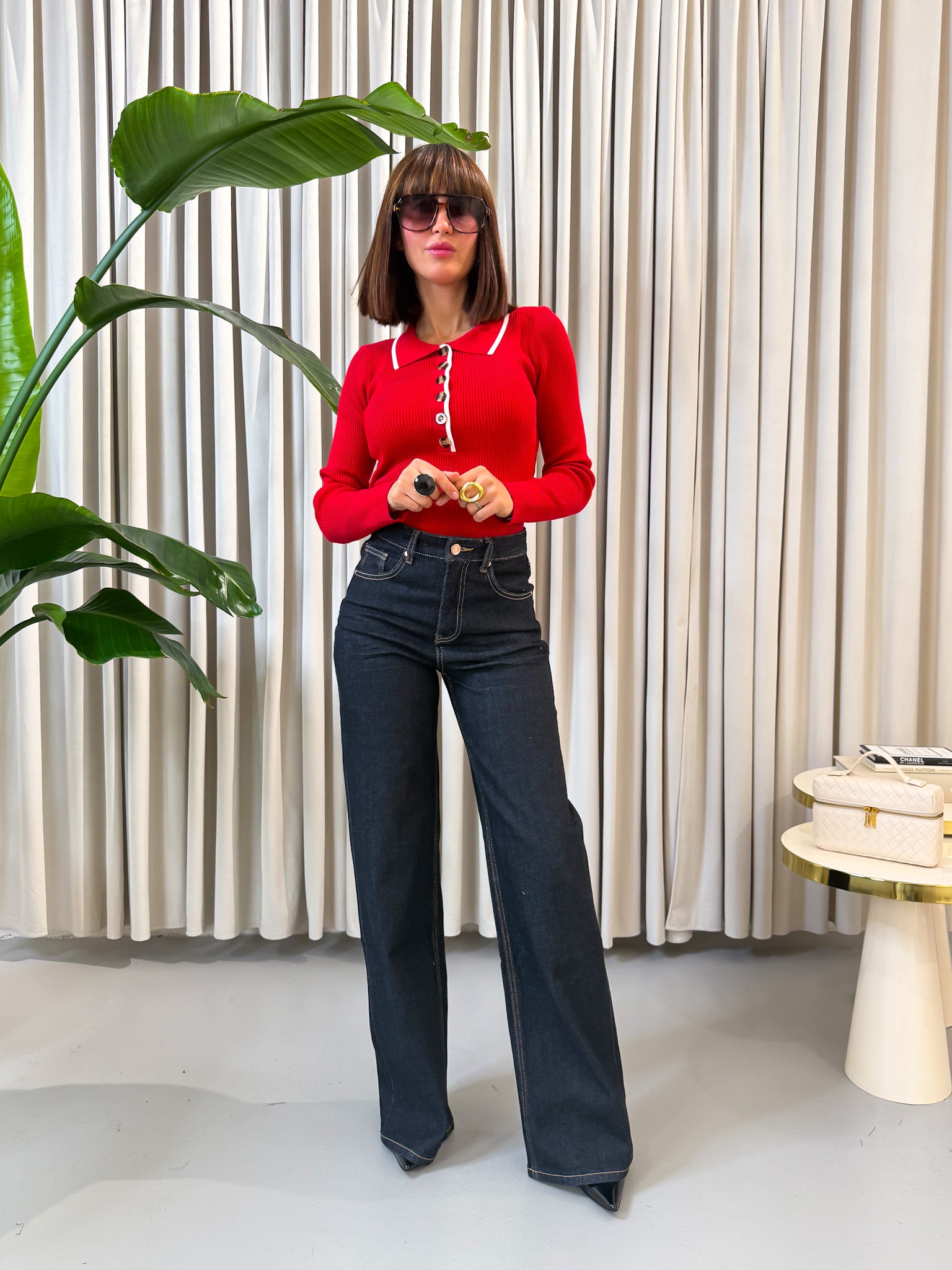 Jeans wide leg denim scuro