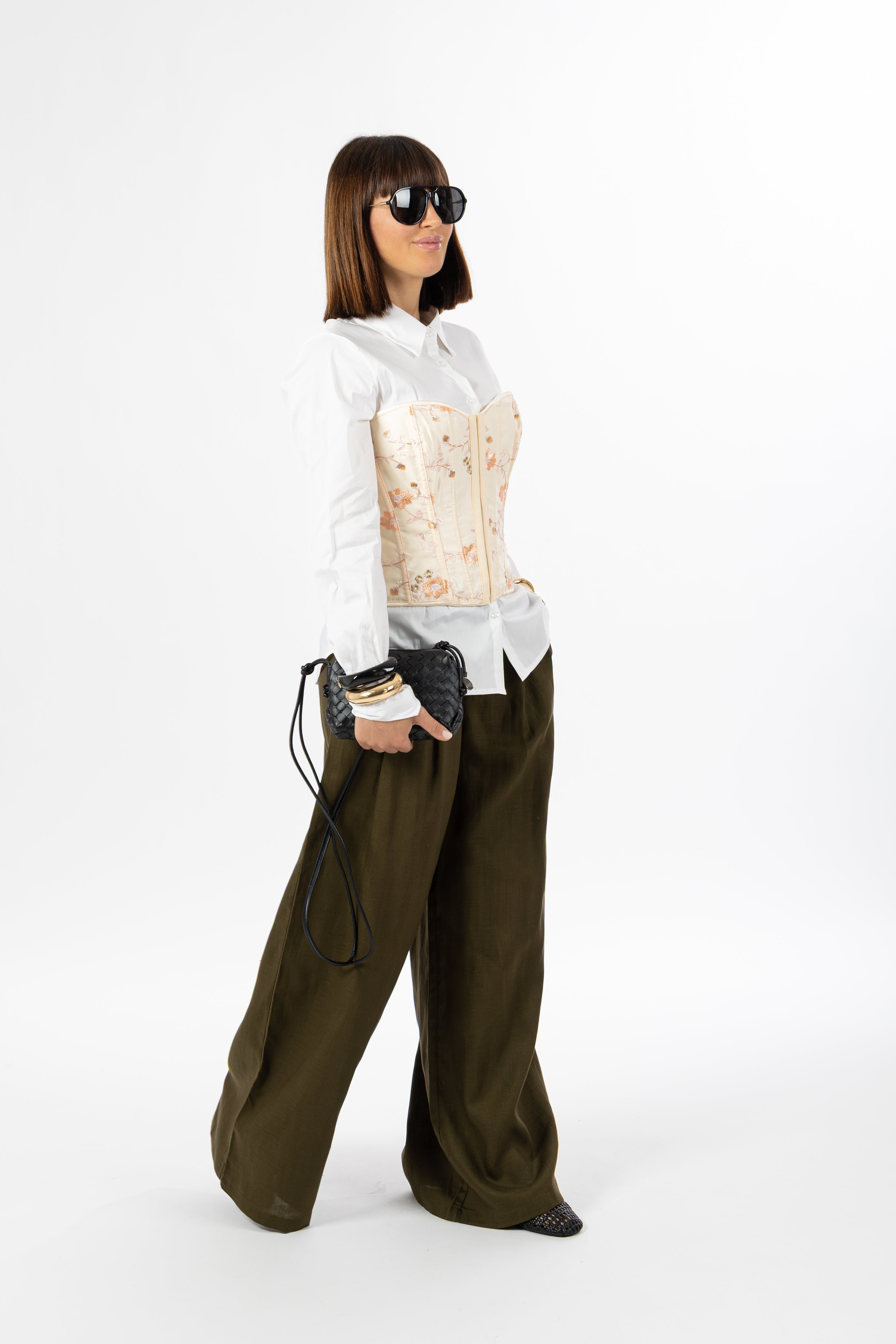 Pantalone lino verde militare