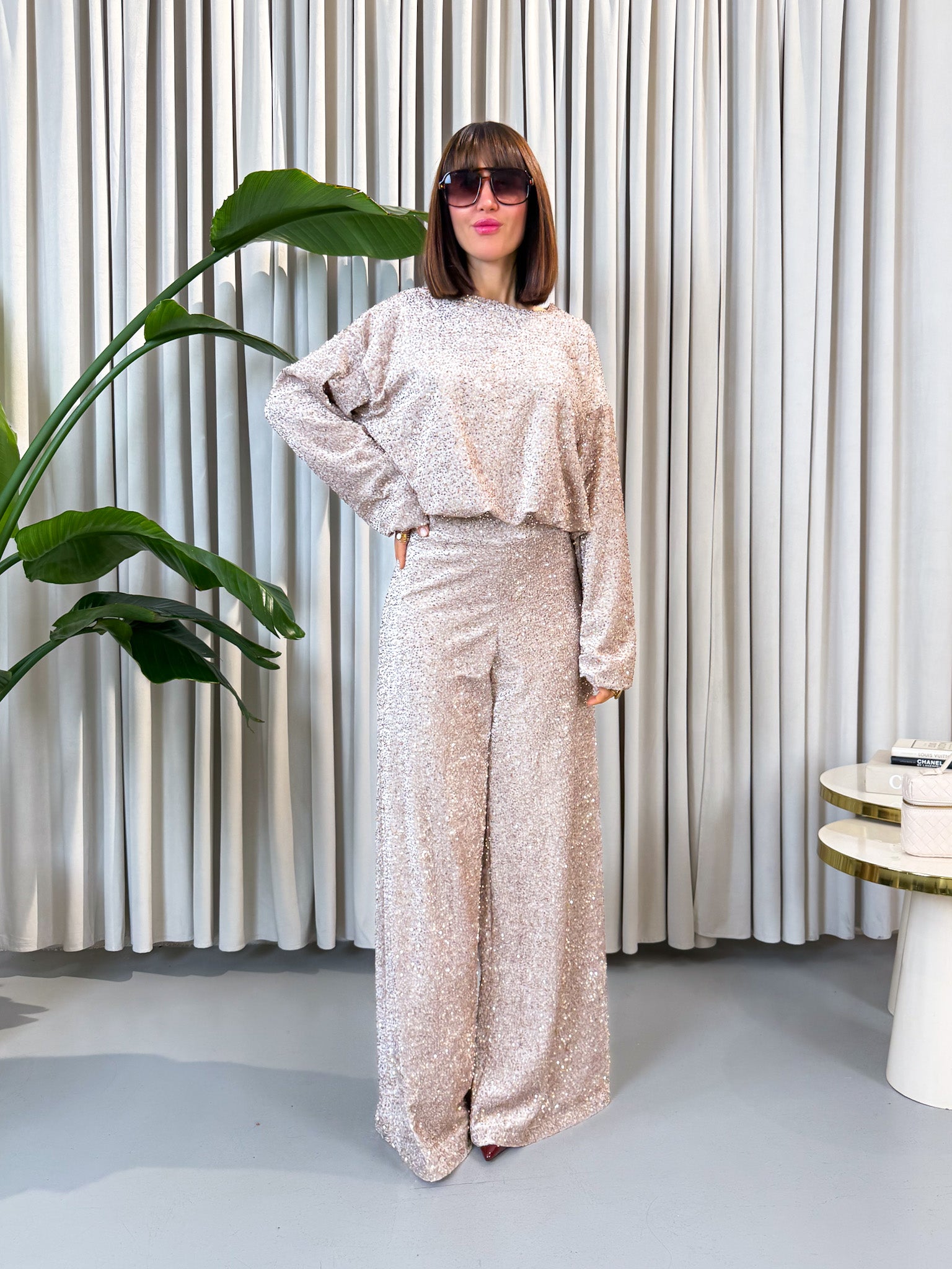 Pantalone paillettes rose gold