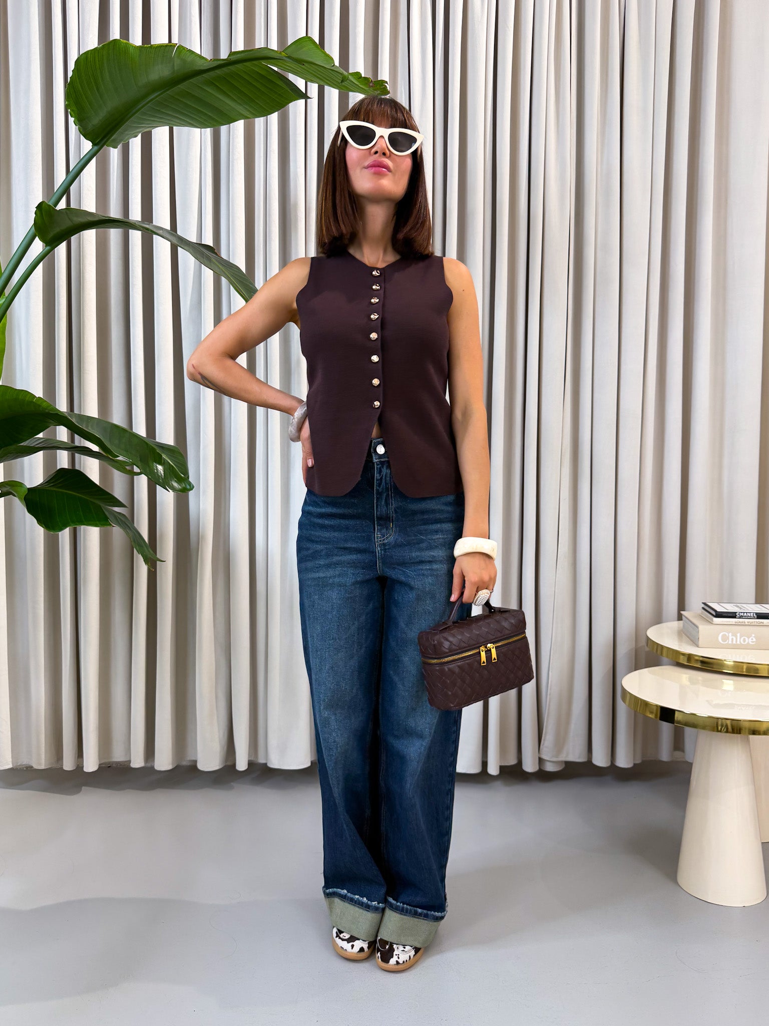 Gilet marrone in maglia