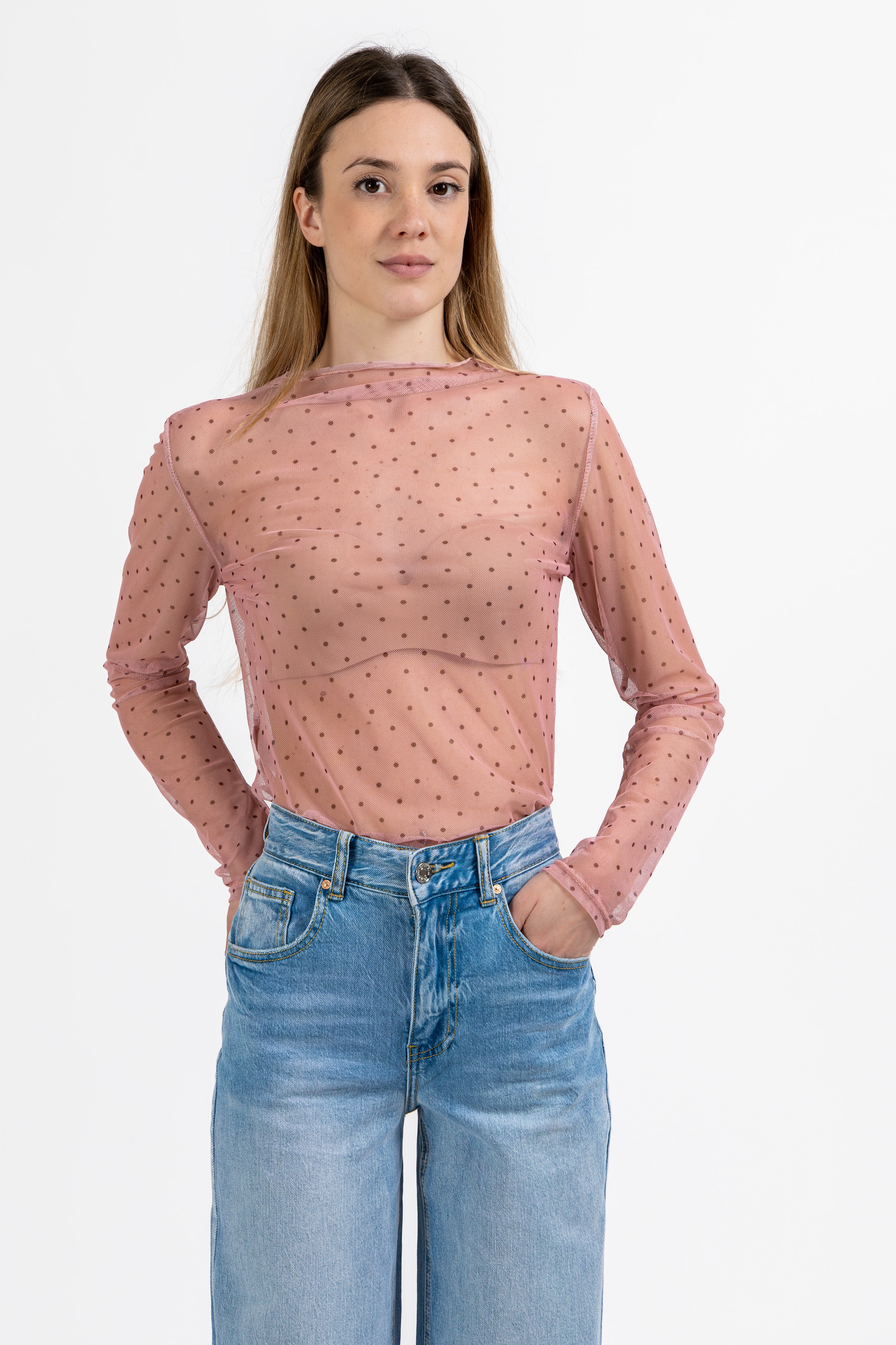 Top rosa pois