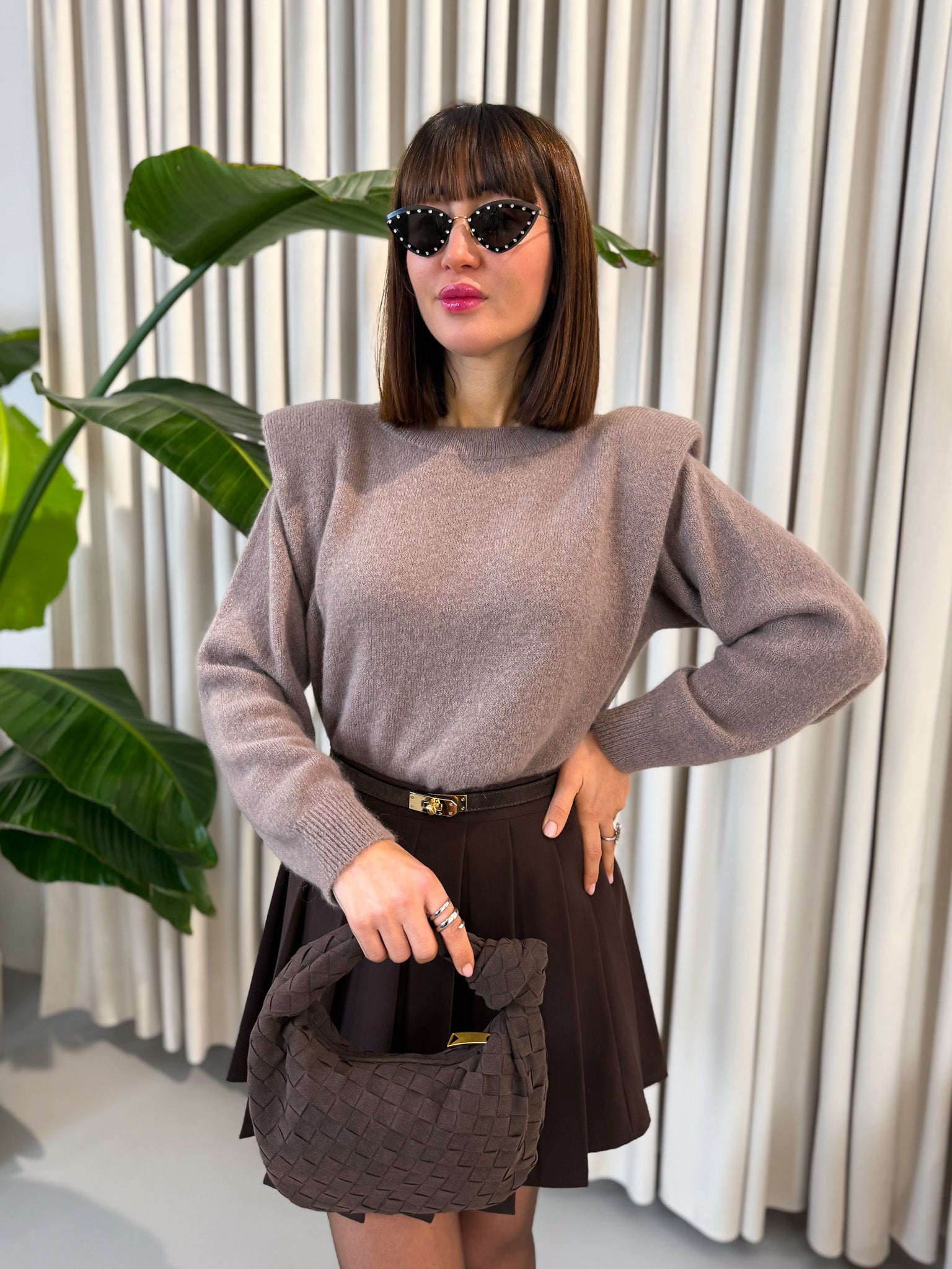 Maglione spalline taupe