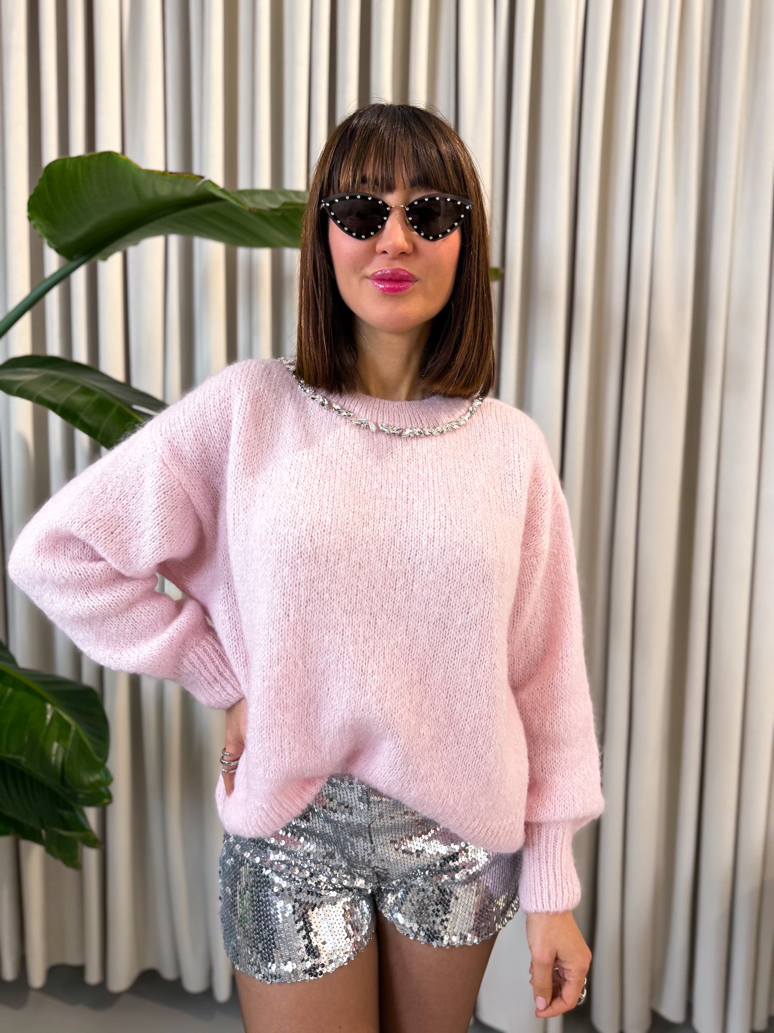 Short paillettes argento