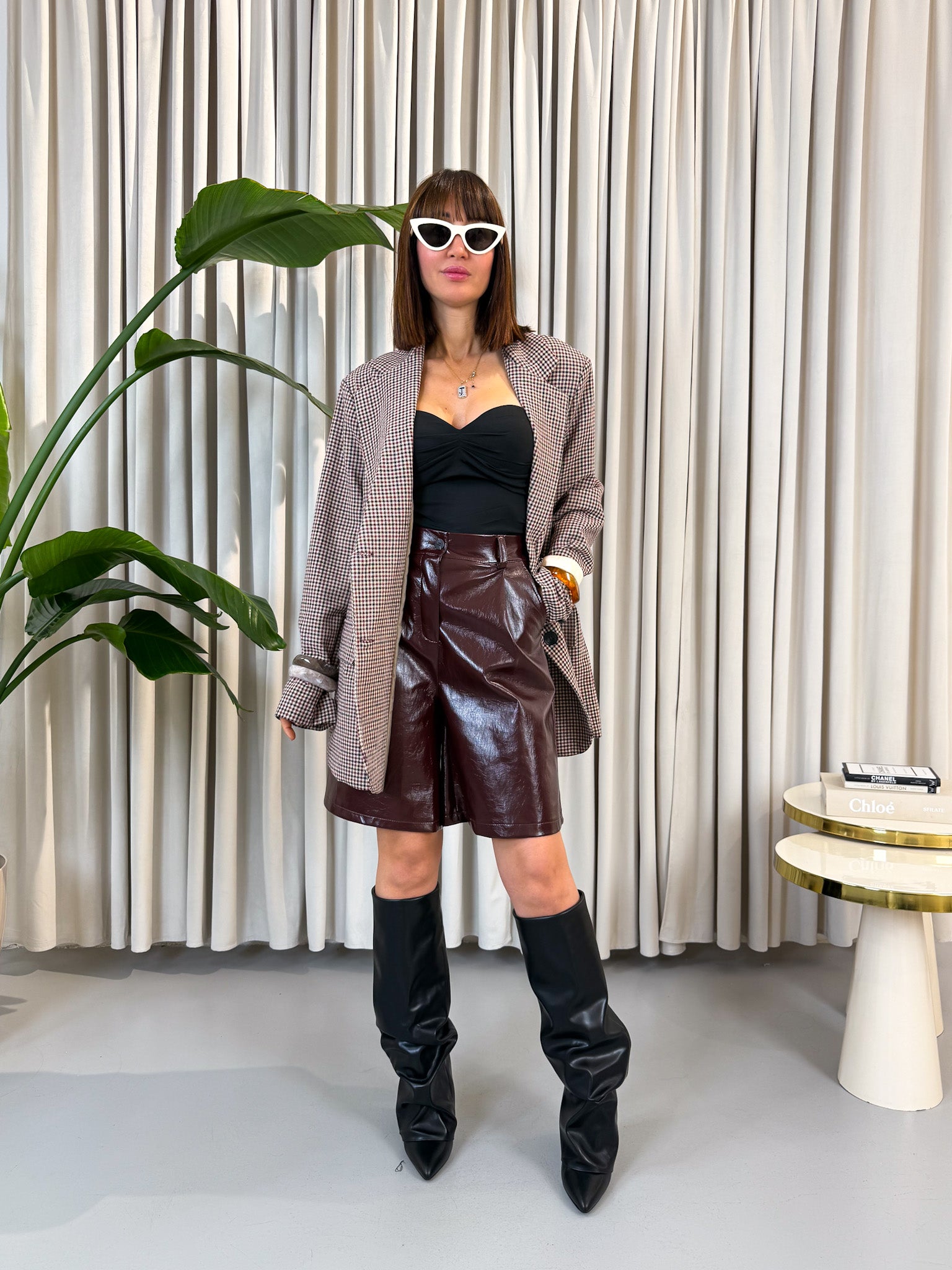 Blazer pied de poule bordeaux