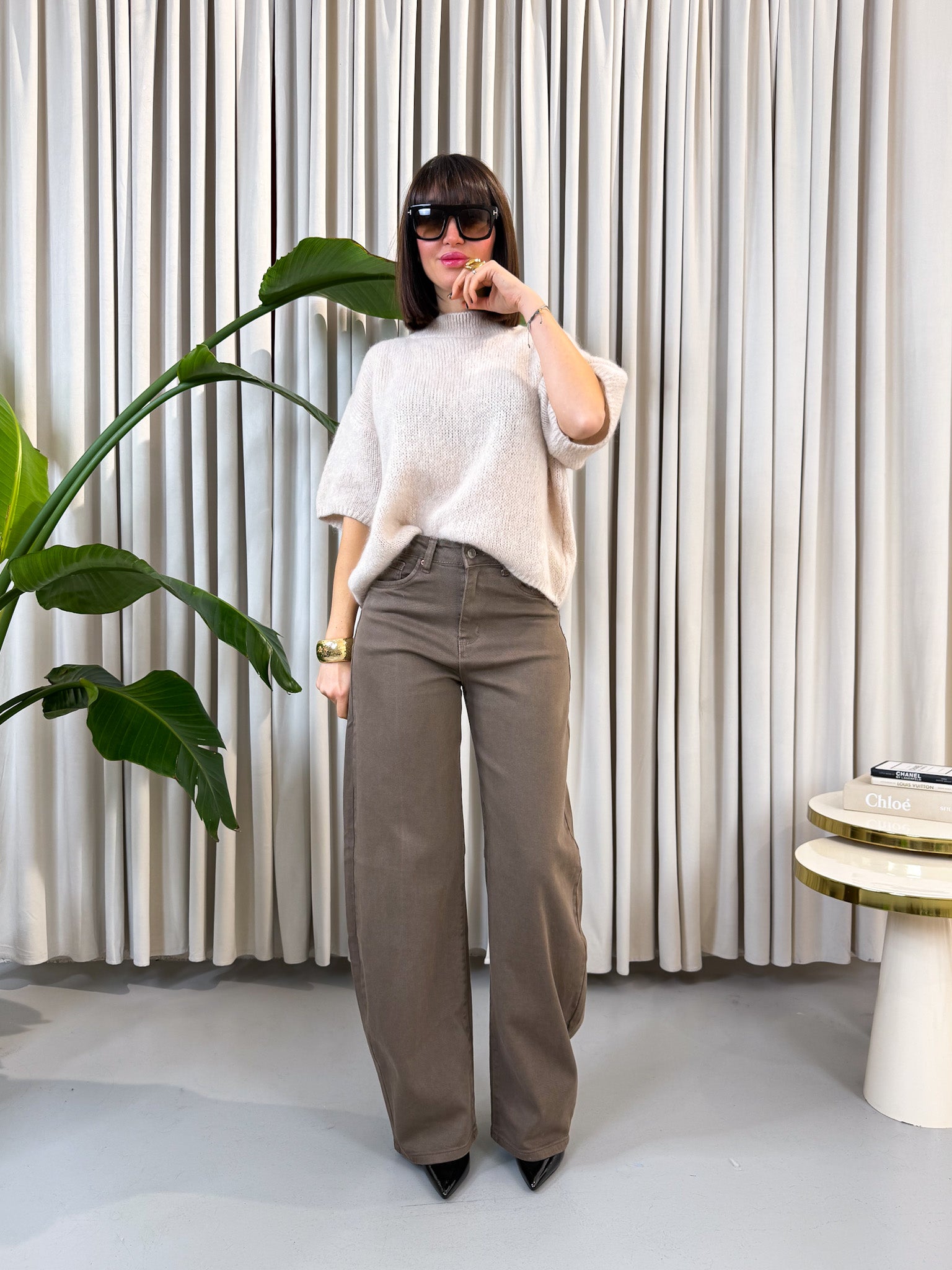 Maglione manica corta beige