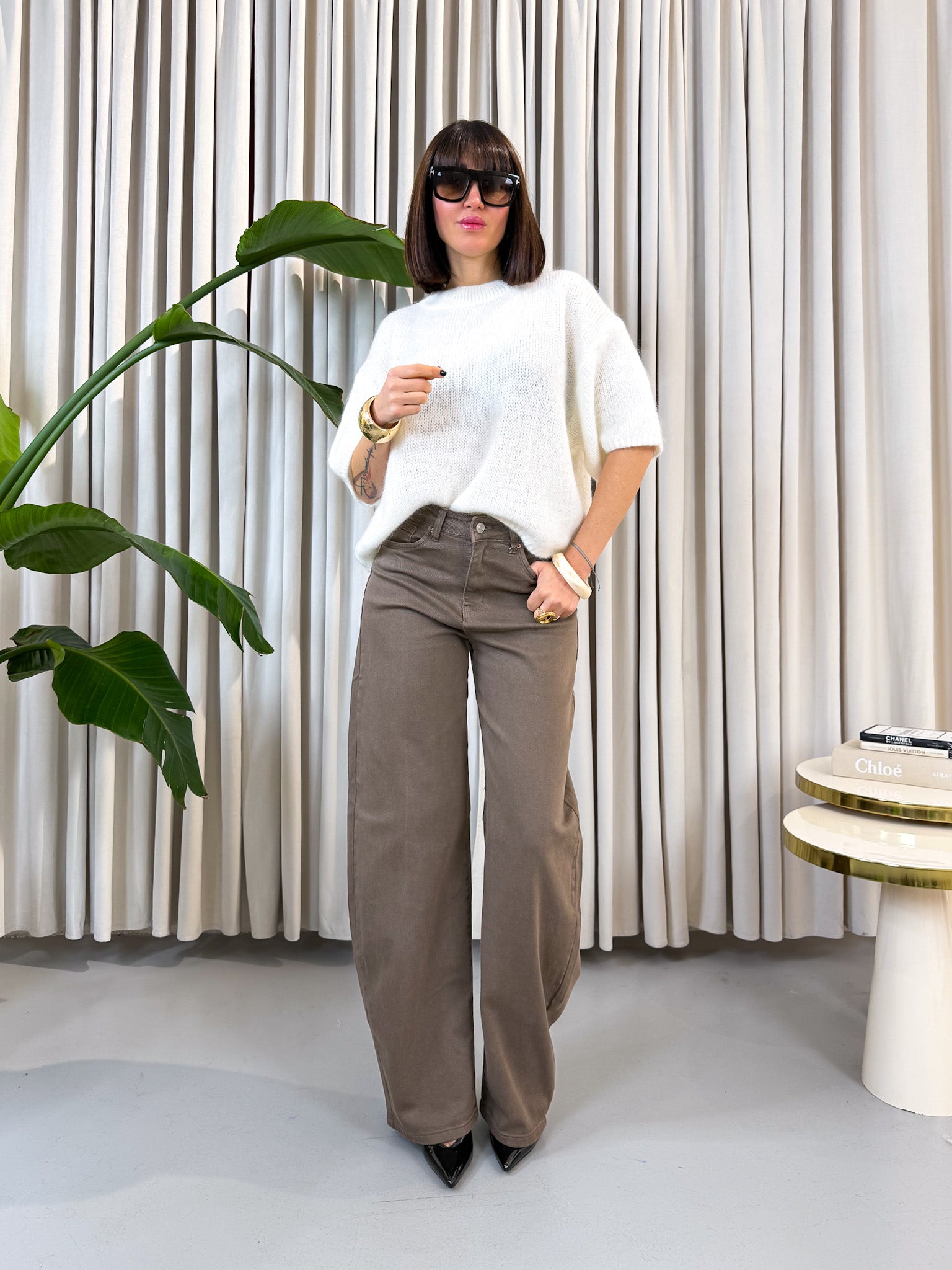 Maglione manica corta panna