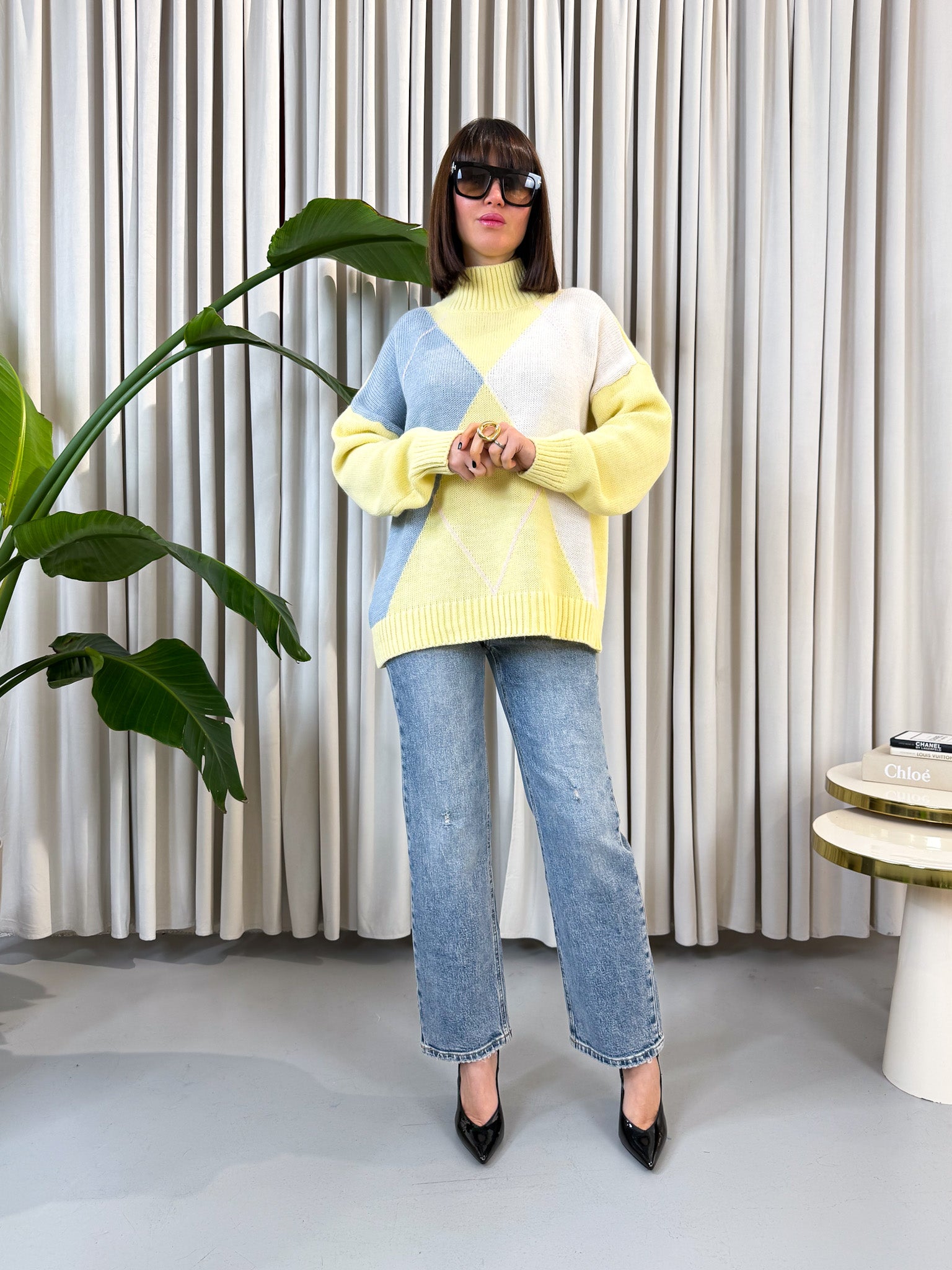 Maglione quadri giallo