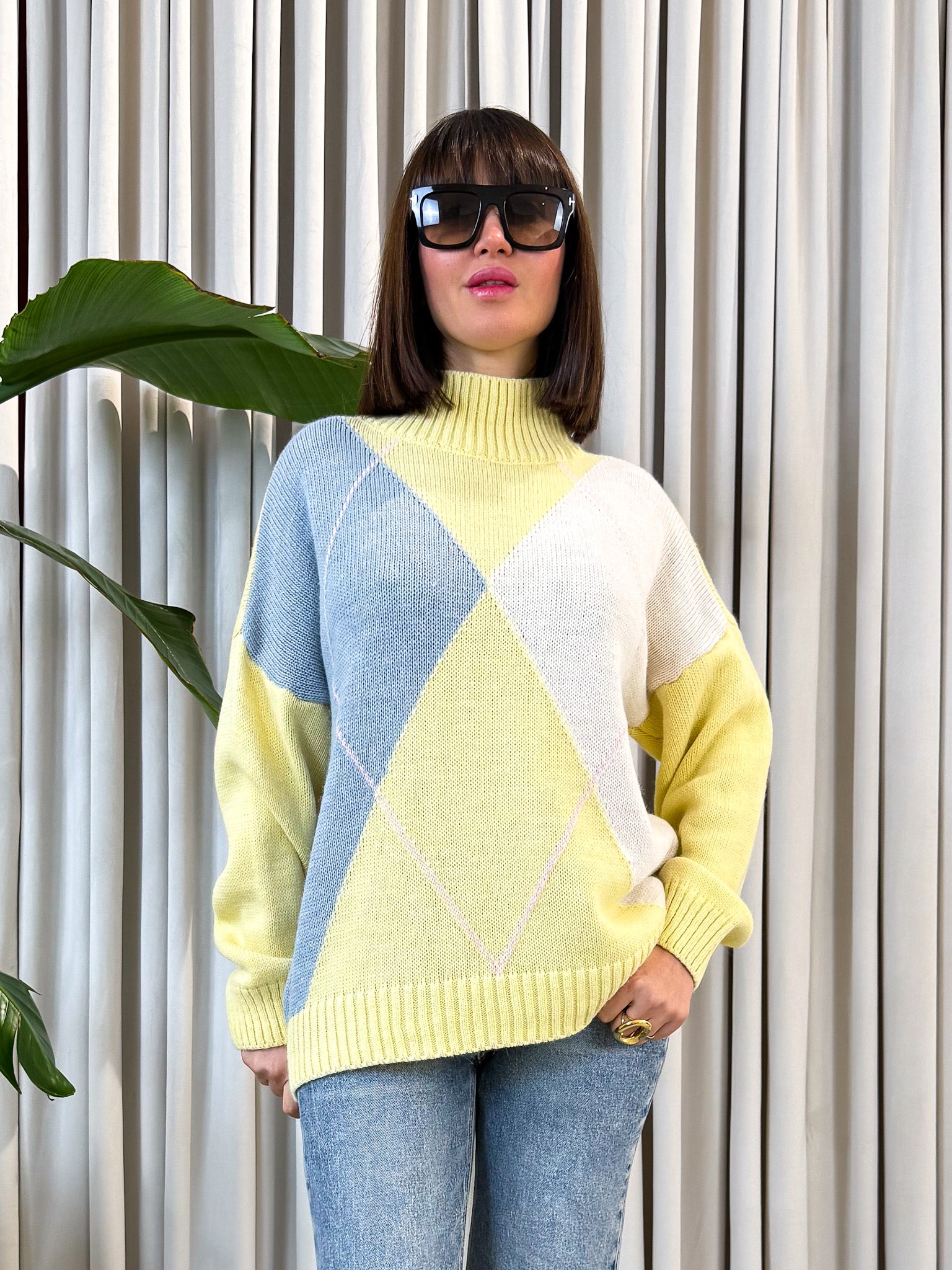Maglione quadri giallo