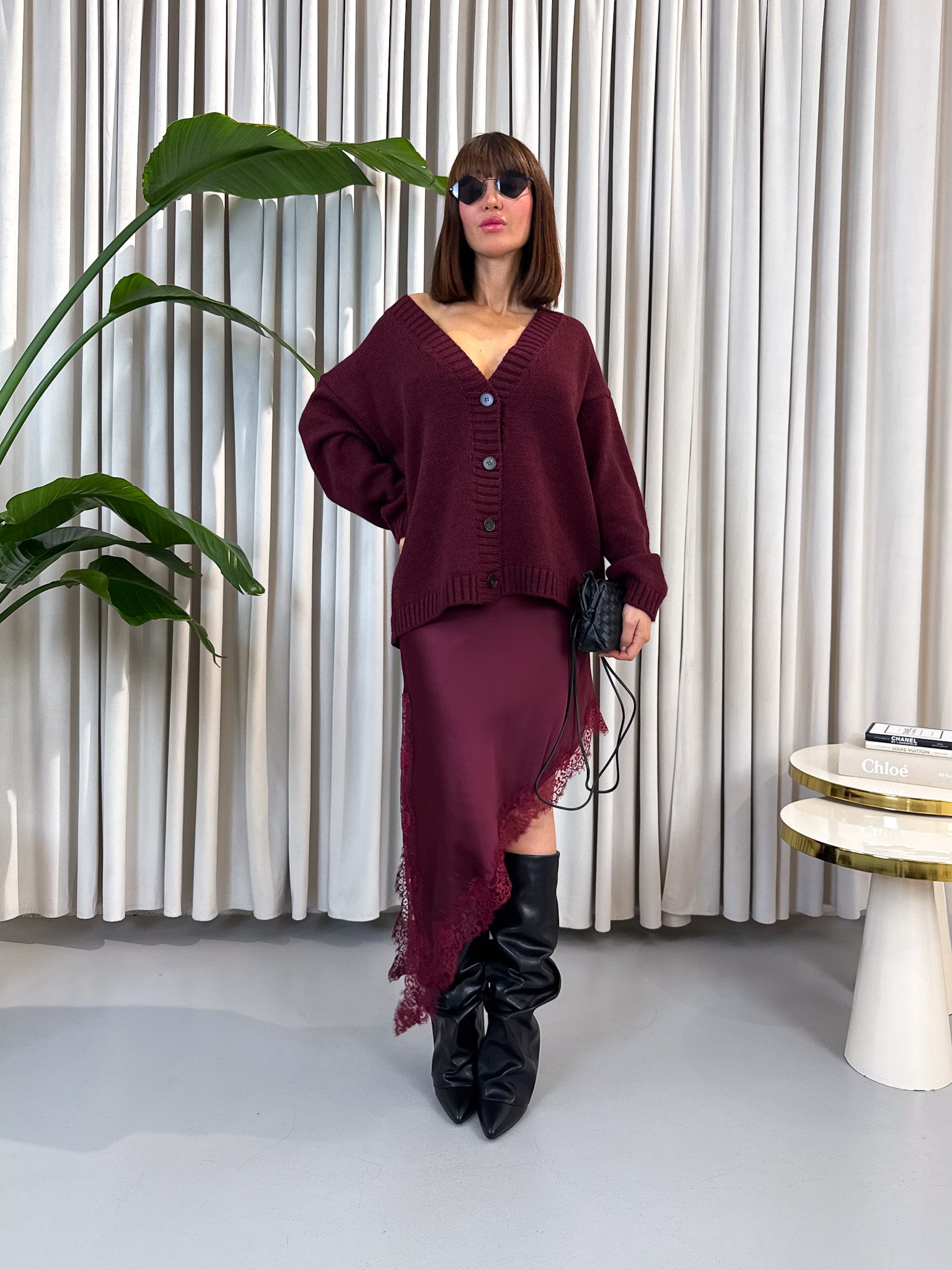 Pullover over fiocco bordeaux