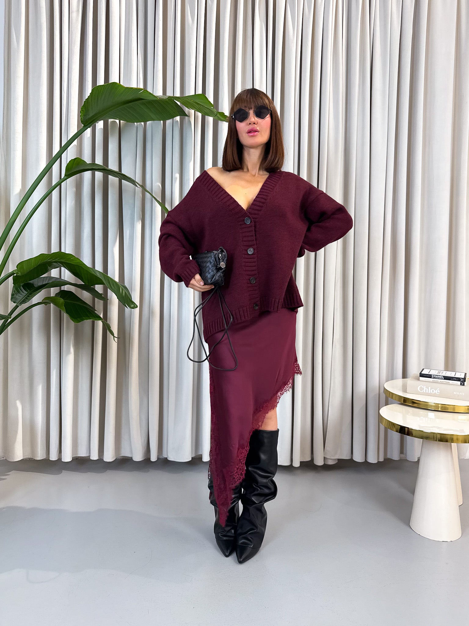 Pullover over fiocco bordeaux