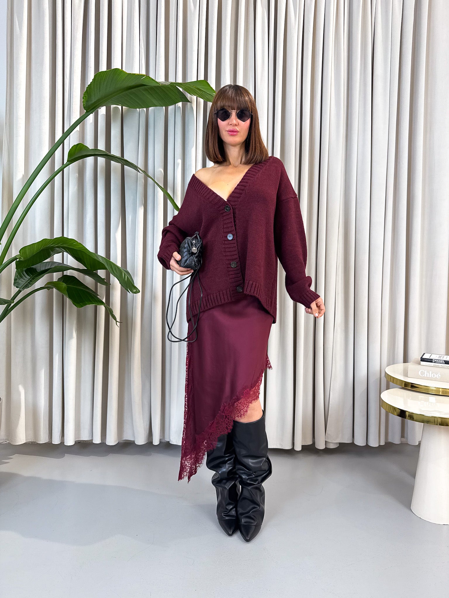 Pullover over fiocco bordeaux