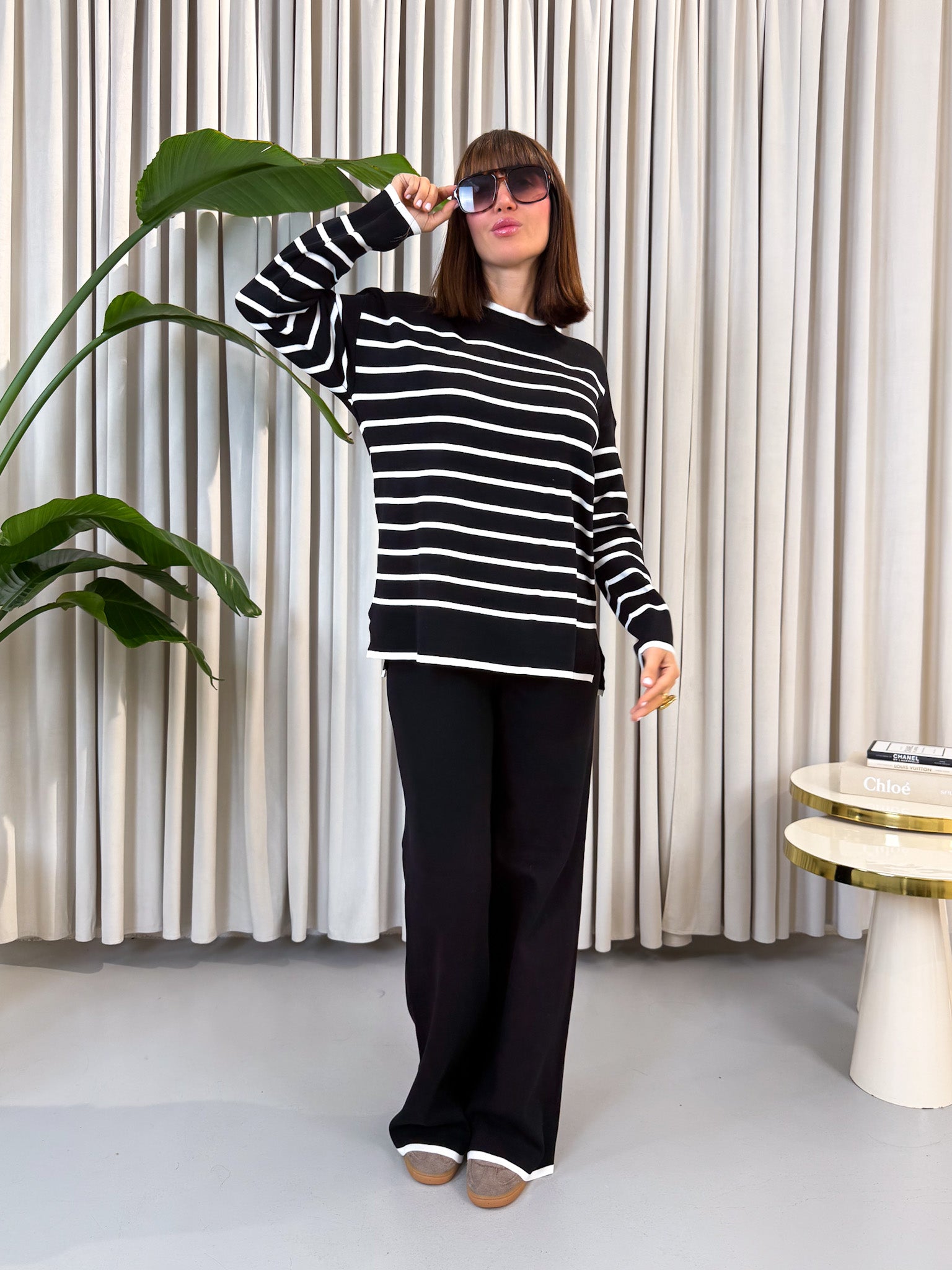 Coordinato nero a righe