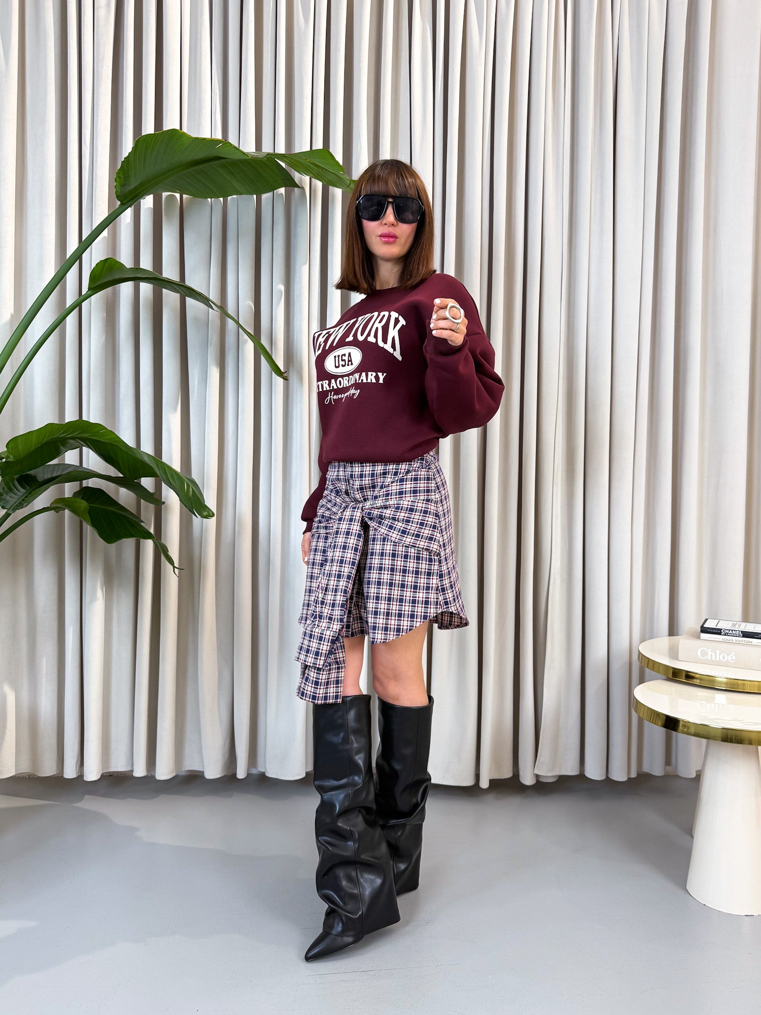 Minigonna quadri bordeaux