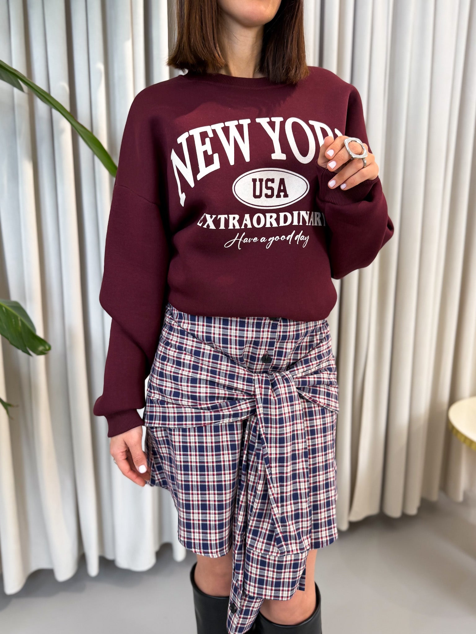 Minigonna quadri bordeaux