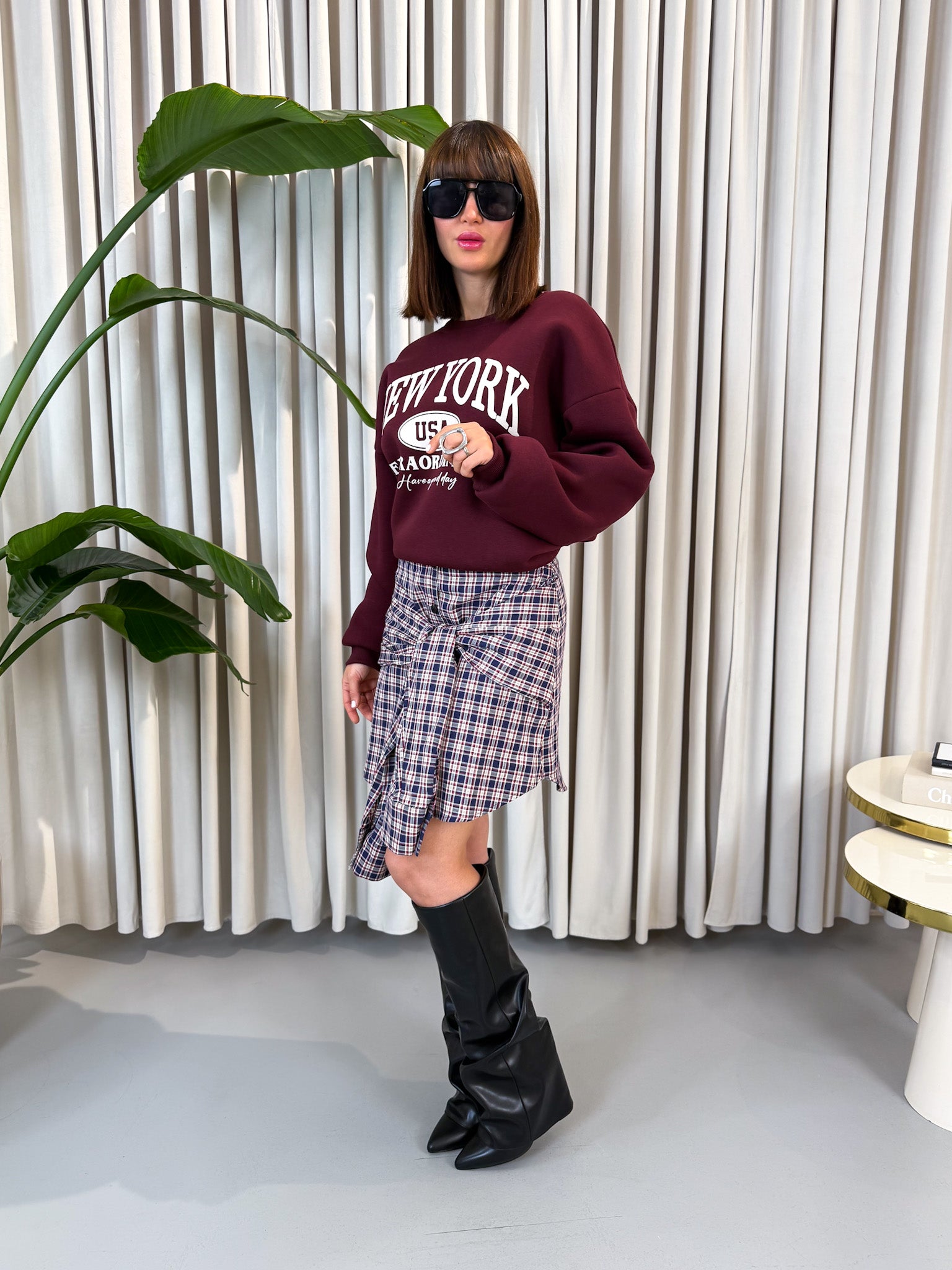 Minigonna quadri bordeaux